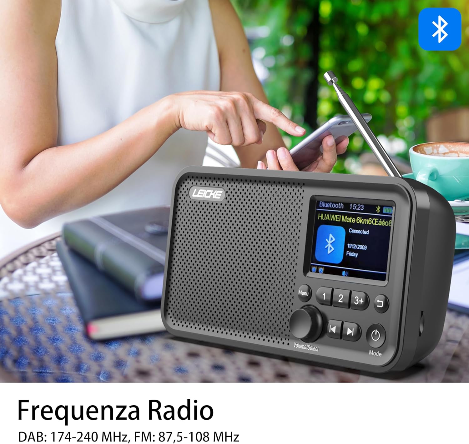 Thumbnail 3 de LEICKE DAB+ Radio portatile con Bluetooth 5.0 e display a colori 2,4": DAB+/FM, batteria 4000 mAh, Bluetooth e doppia allarme