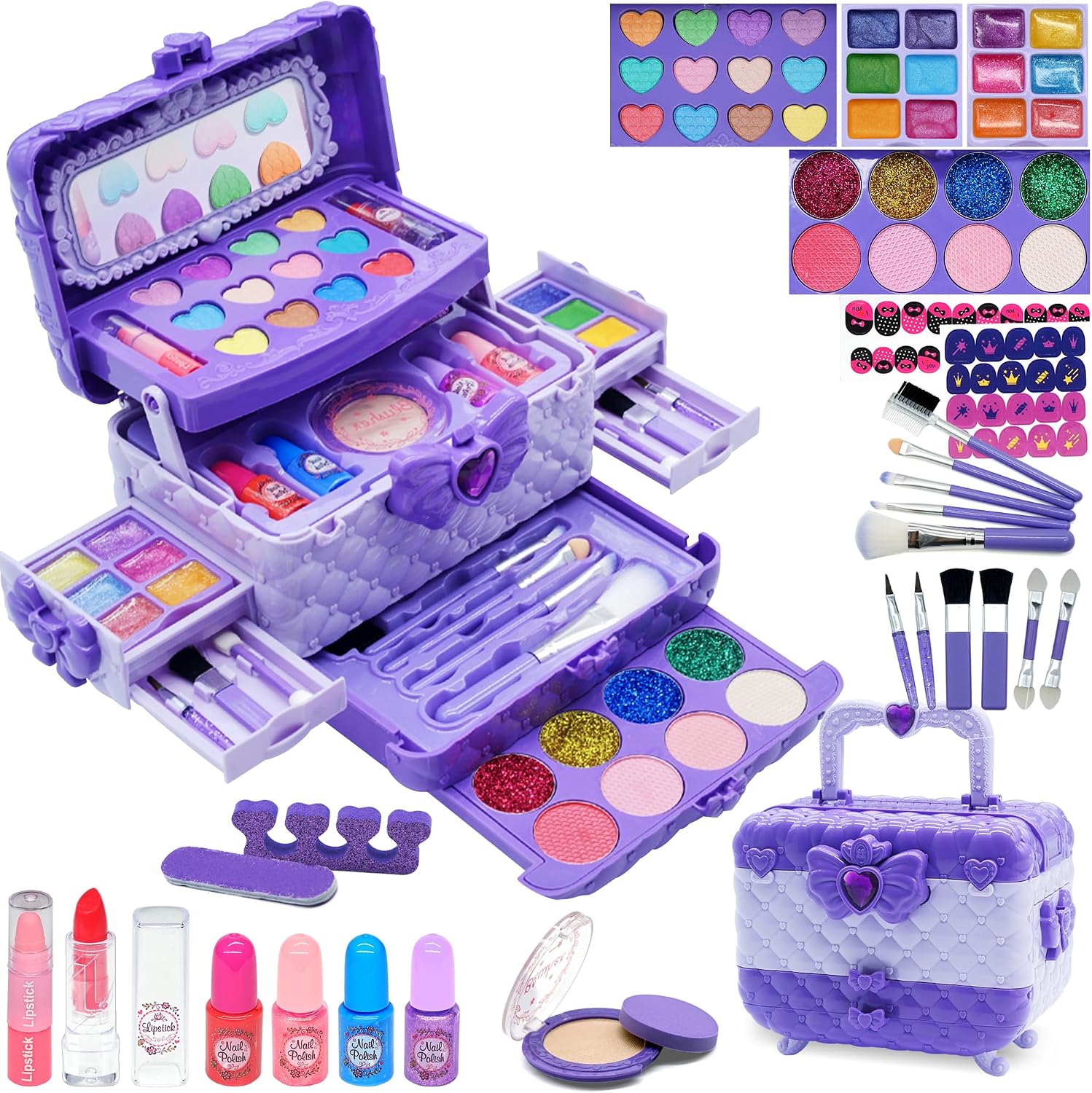Detalle de Kinderschminke Set Make-up Set „Dark Light Purple“ – 57-teiliges Kinder-Schminkkoffer-Spielzeug für Mädchen (4–12 Jahre)