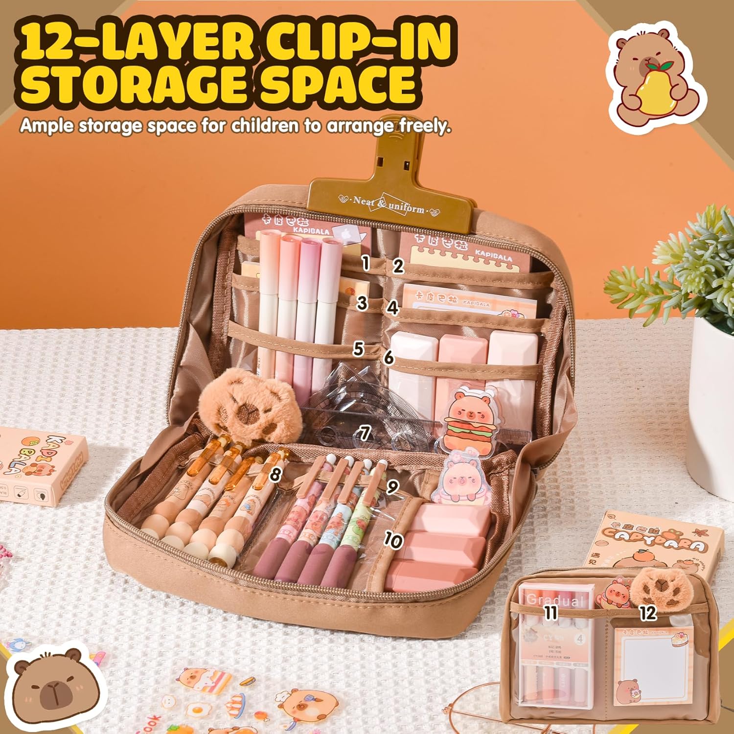 Thumbnail 2 de LTFIOON Capybara kit scuola Capibara con astuccio multistrato e accessori (penne, clip, righelli)
