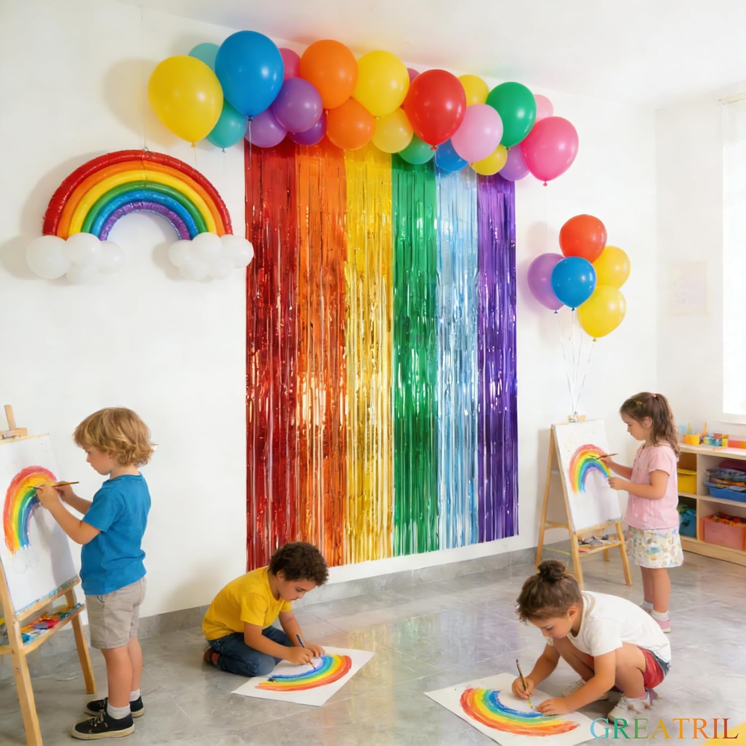 Thumbnail 2 de GREATRIL Lametta Vorhang Rainbow – 2er-Set Regenbogen Party-Foto-Hintergründe (1 m × 2,5 m)