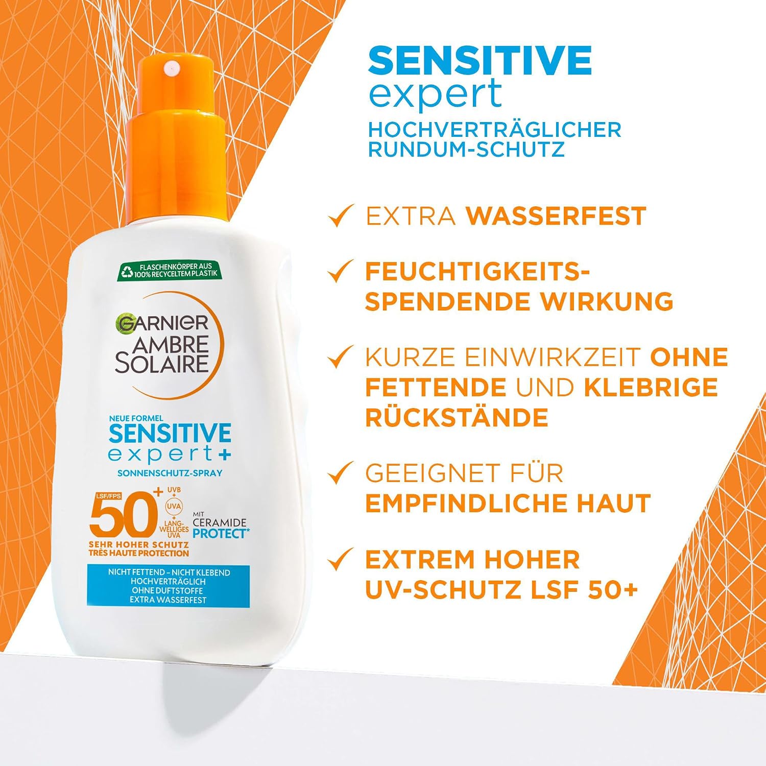 Detalle de Garnier Ambre Solaire Sensitive Expert+ Sonnenschutz-Spray LSF 50+ – wasserfest, 150 ml