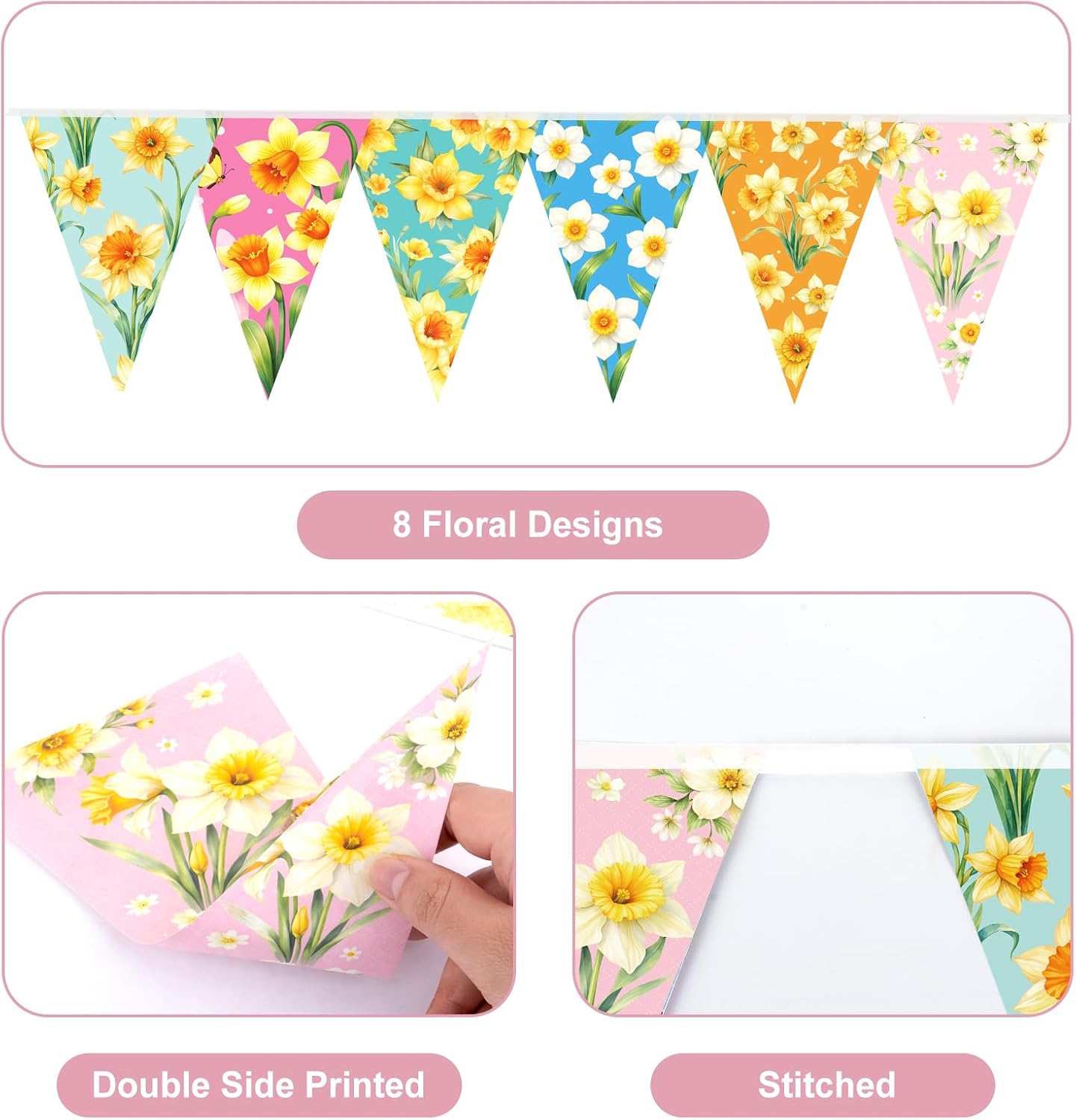 Thumbnail 2 de G2PLUS Double-sided Daffodil Theme Bunting – 24 Paper Flags on Ribbon (6m) for St David's Day & Celebrations