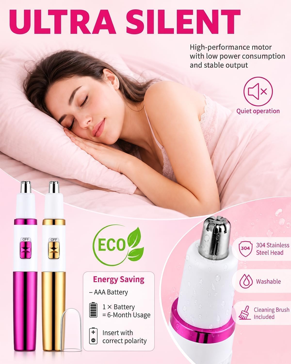 Detalle de NUMIFUN C421-ZZCDE neushaartrimmer voor dames, waterdicht, 6500 tpm