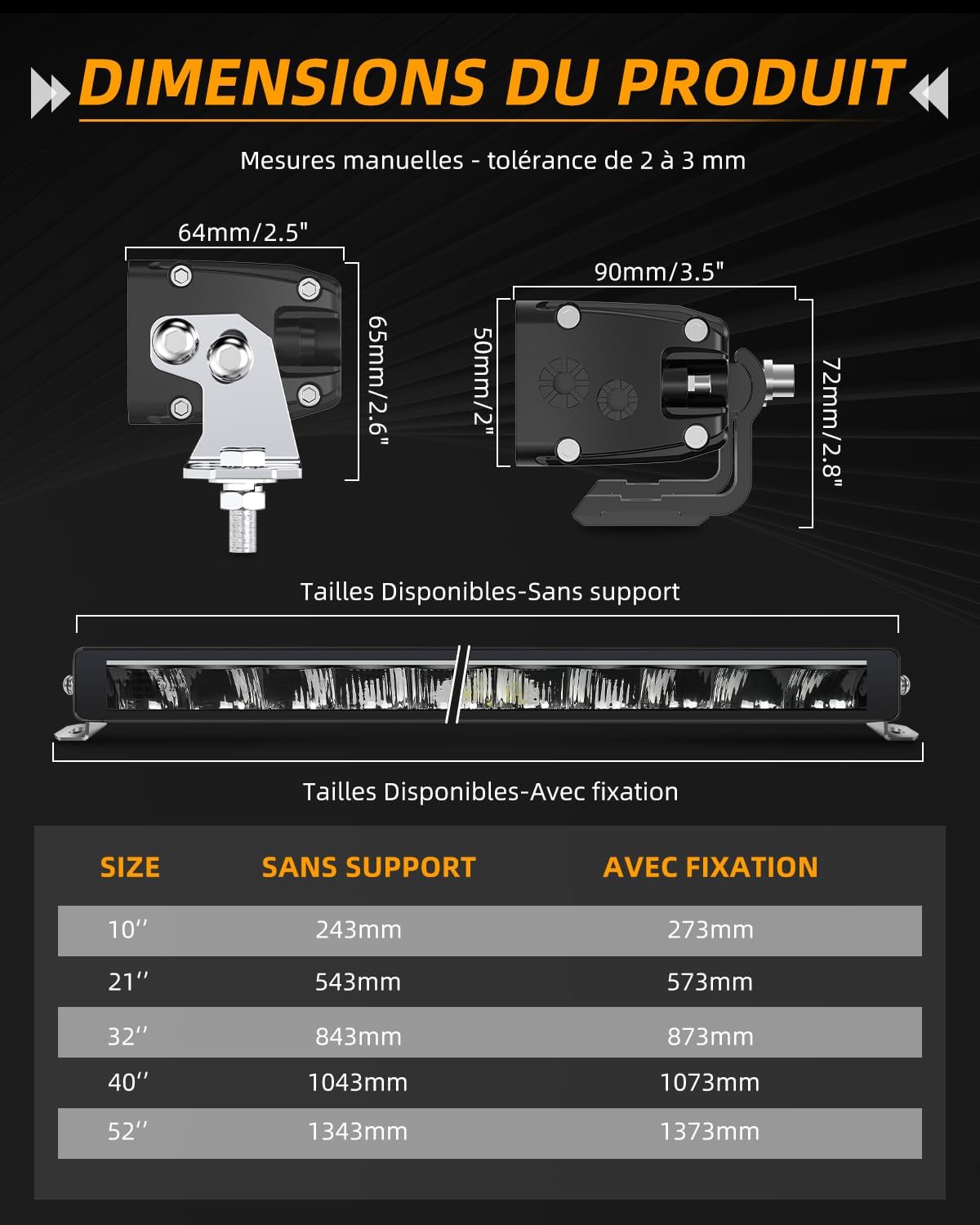 Detalle 1 de CO LIGHT Barre LED 21" 80 W 15000 lm IP69K longue portée (DRL + clignotant amber) homologuée ECE, 12/24 V
