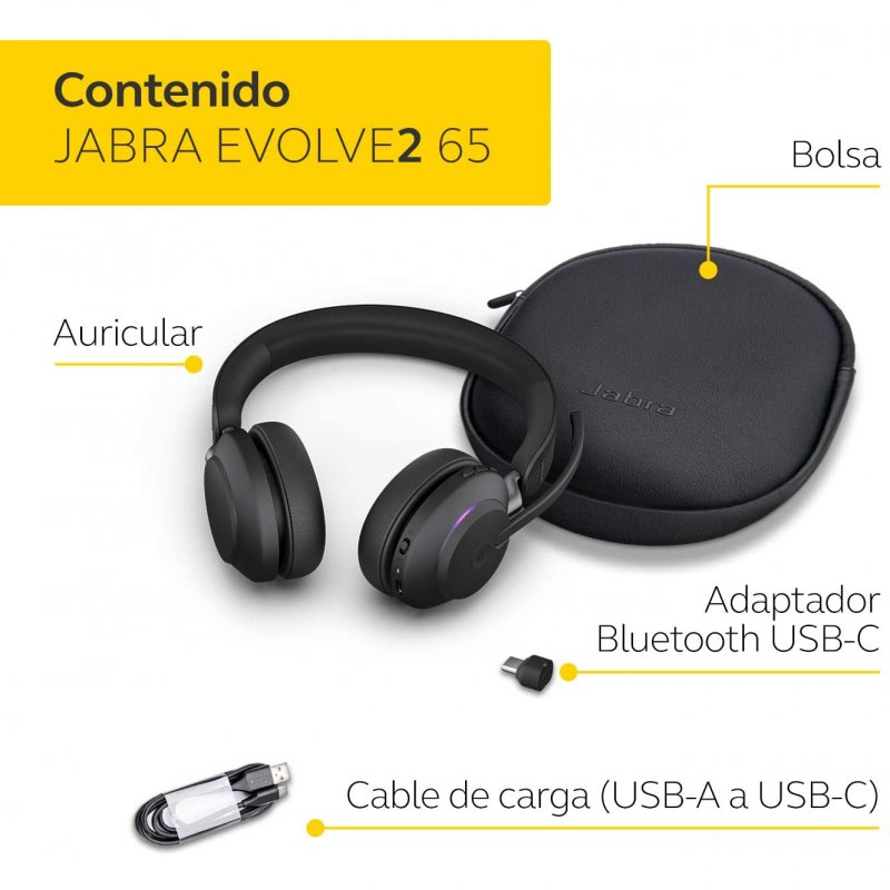 Detalle 2 de Jabra Evolve2 65 MS Teams Stereo: Auriculares Bluetooth USB-C para comunicaciones profesionales