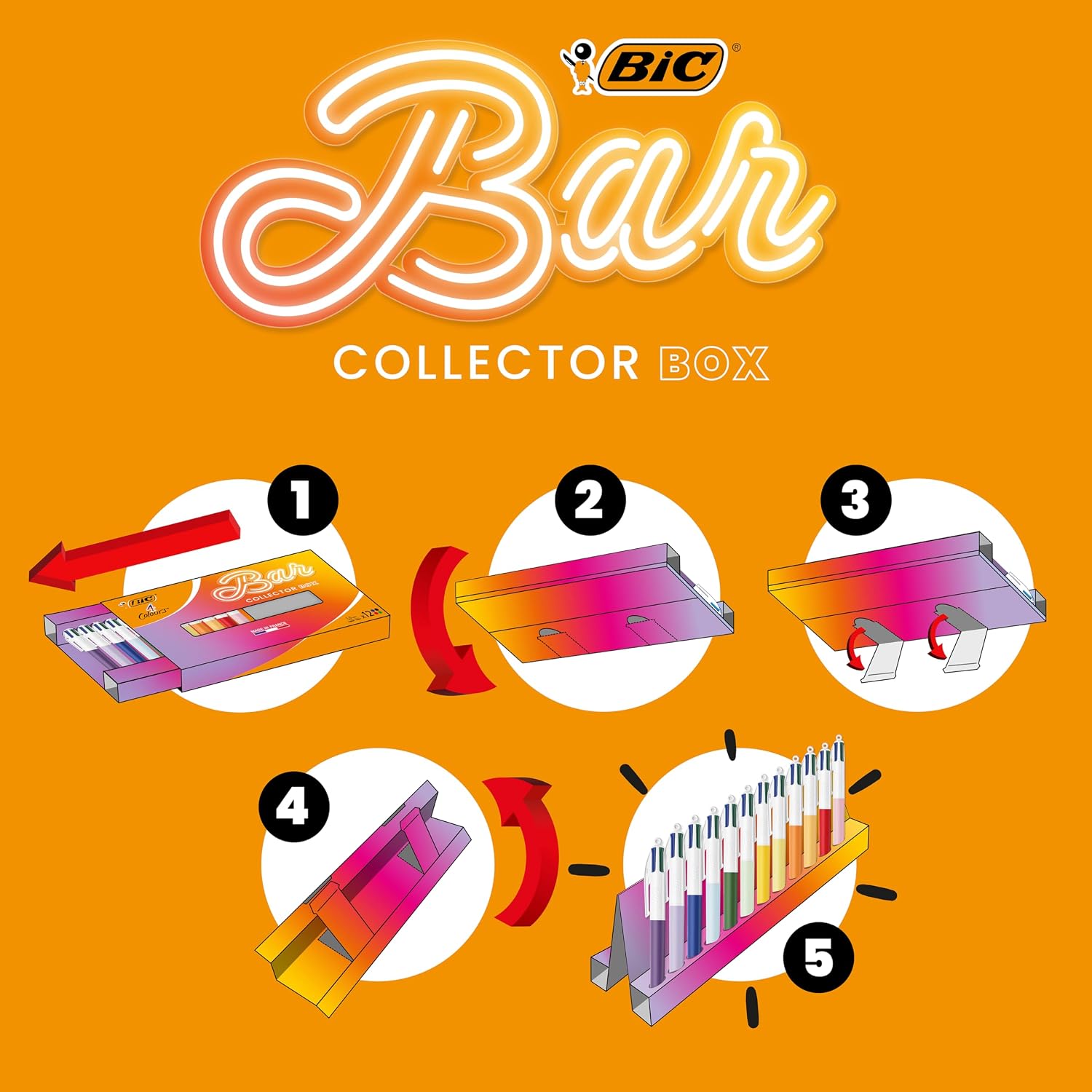 Detalle de BIC 4 Couleurs Le Bar à Couleurs – Coffret 12 Stylos-Bille Rétractables à Pointe Moyenne (1,0 mm) Corps Uni, Couleurs Assorties