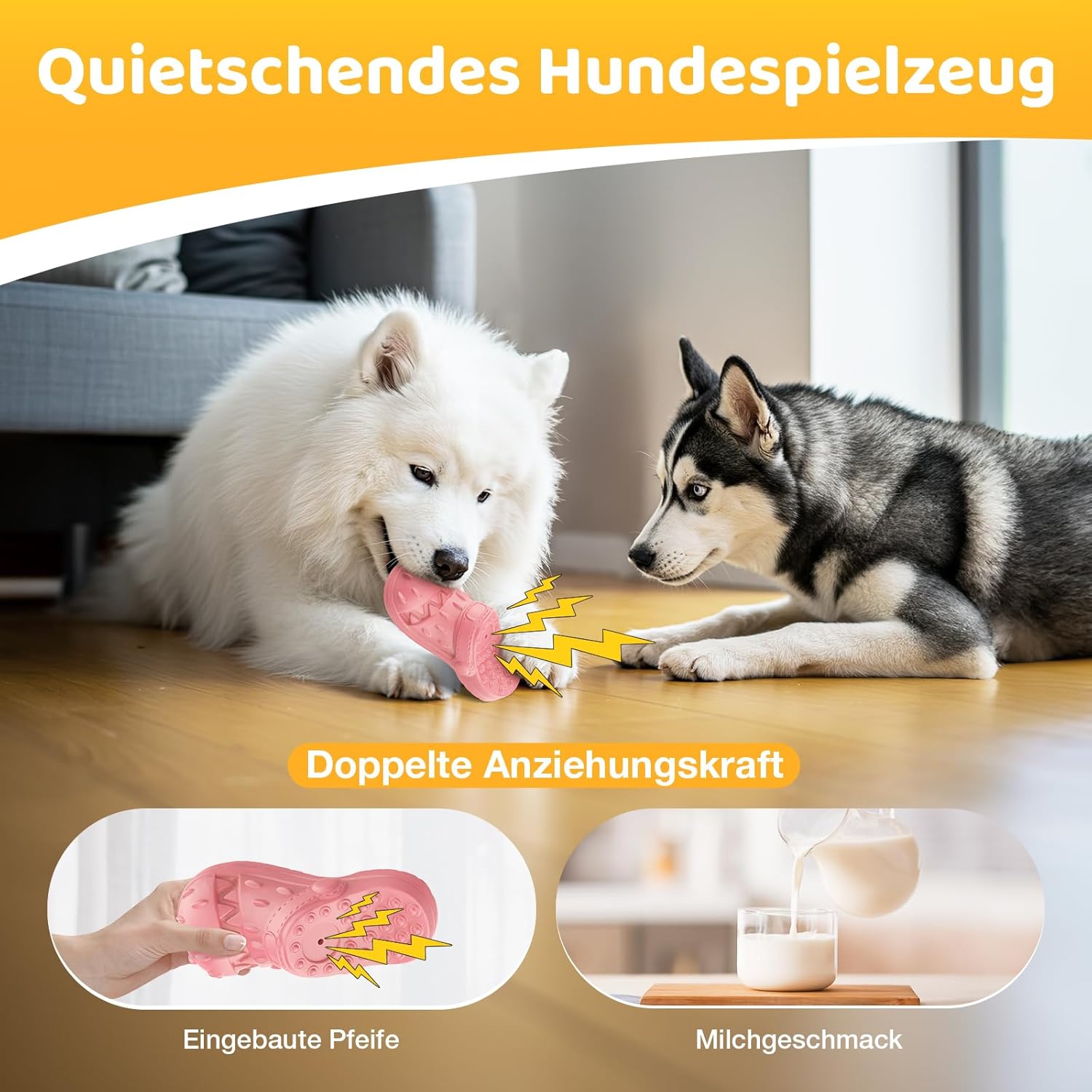 Thumbnail 5 de RUXAN Hundespielzeug aus Naturkautschuk mit Kauspiel-Textur und Quietschfunktion (17 x 7,5 x 6,5 cm) – Pink