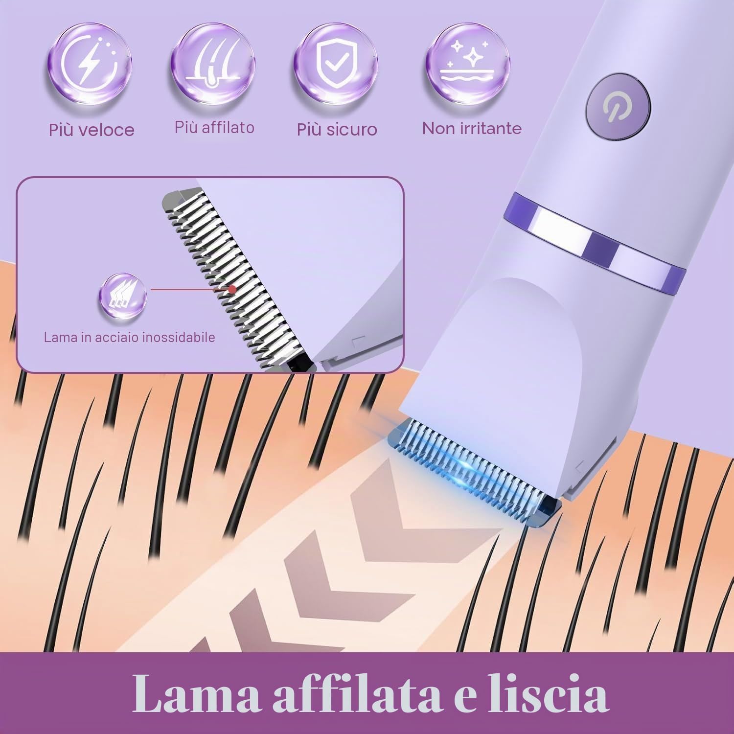 Detalle de Rasoio elettrico Donna Viso Bikini Corpo con 3 testine intercambiabili —IPX7, LCD, uso a secco/bagno