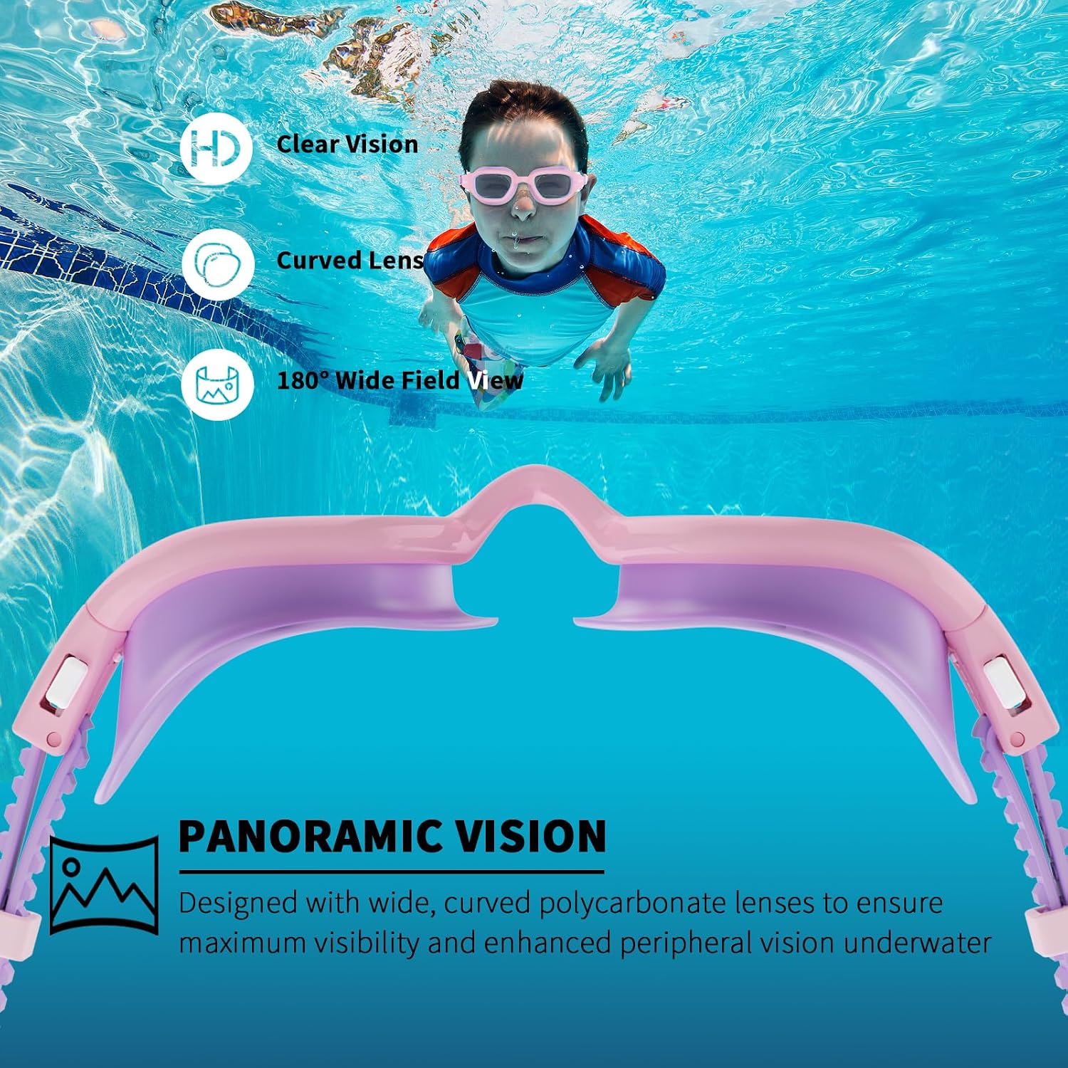 Thumbnail 2 de BEEWAY Kids Swimming Goggles (6–14) Wide View with Anti-fog & Anti-leak