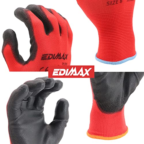Thumbnail 6 de EDIMAX Guanti da Lavoro in Nylon PU, 12 Paia, Taglia M (8) – Protezione contro abrasione e taglio livello 3
