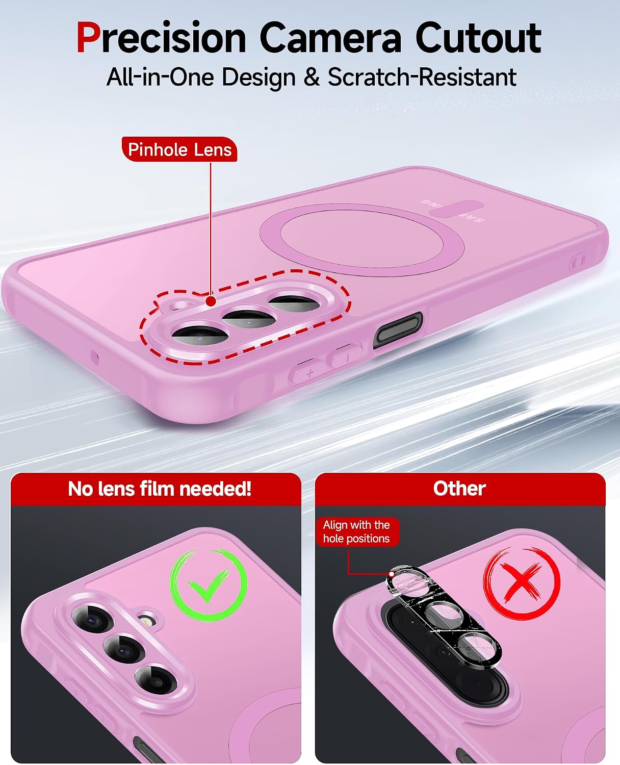 Detalle 2 de LeYi magnetic MagSafe-style phone case for Samsung Galaxy A17 4G/5G (2-pack screen protectors) – Pink