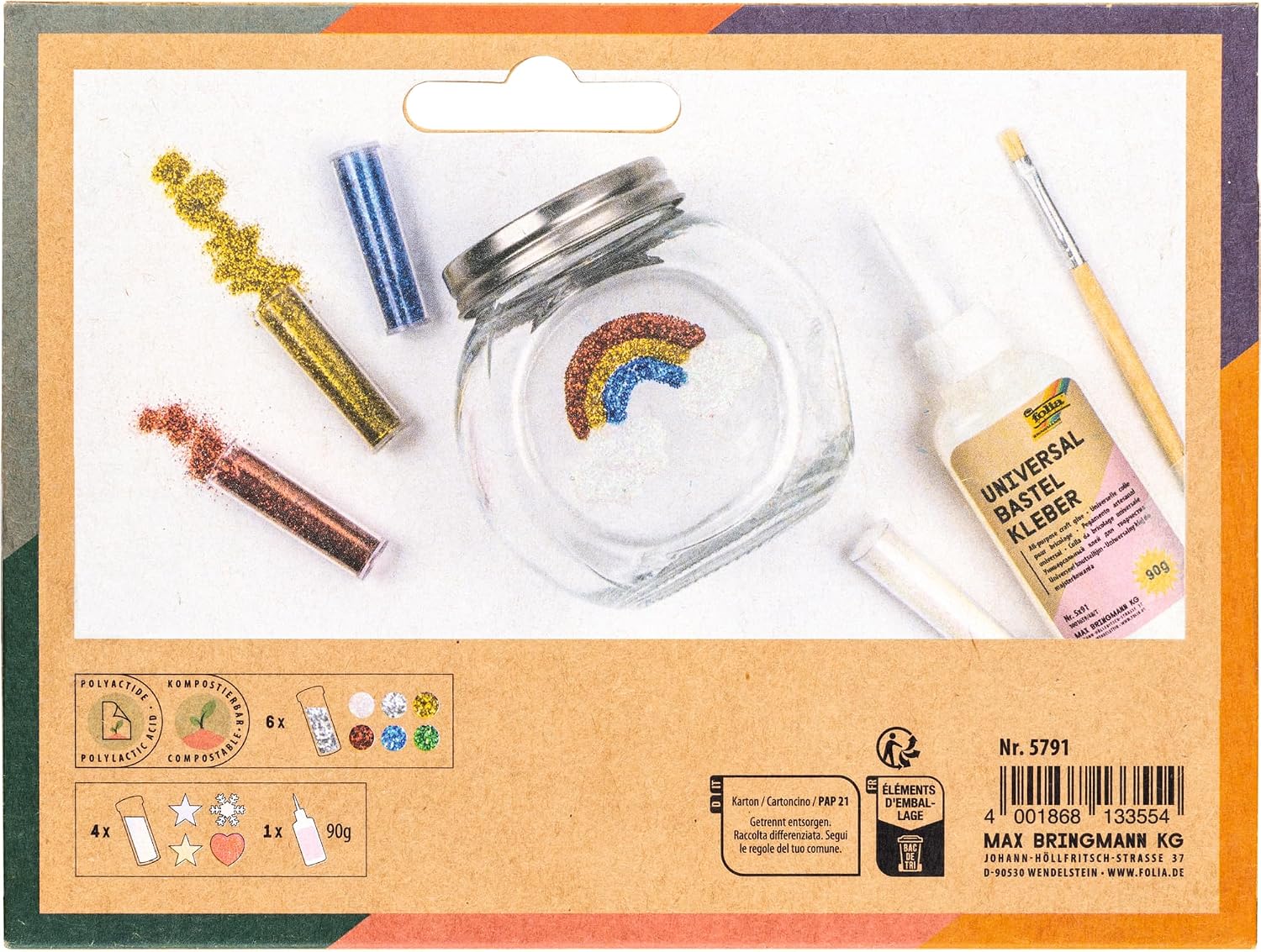 Detalle de Folia 5791 glitterset met 10 tubes, 6 bio-glitters en 90 g decoratieve lijm