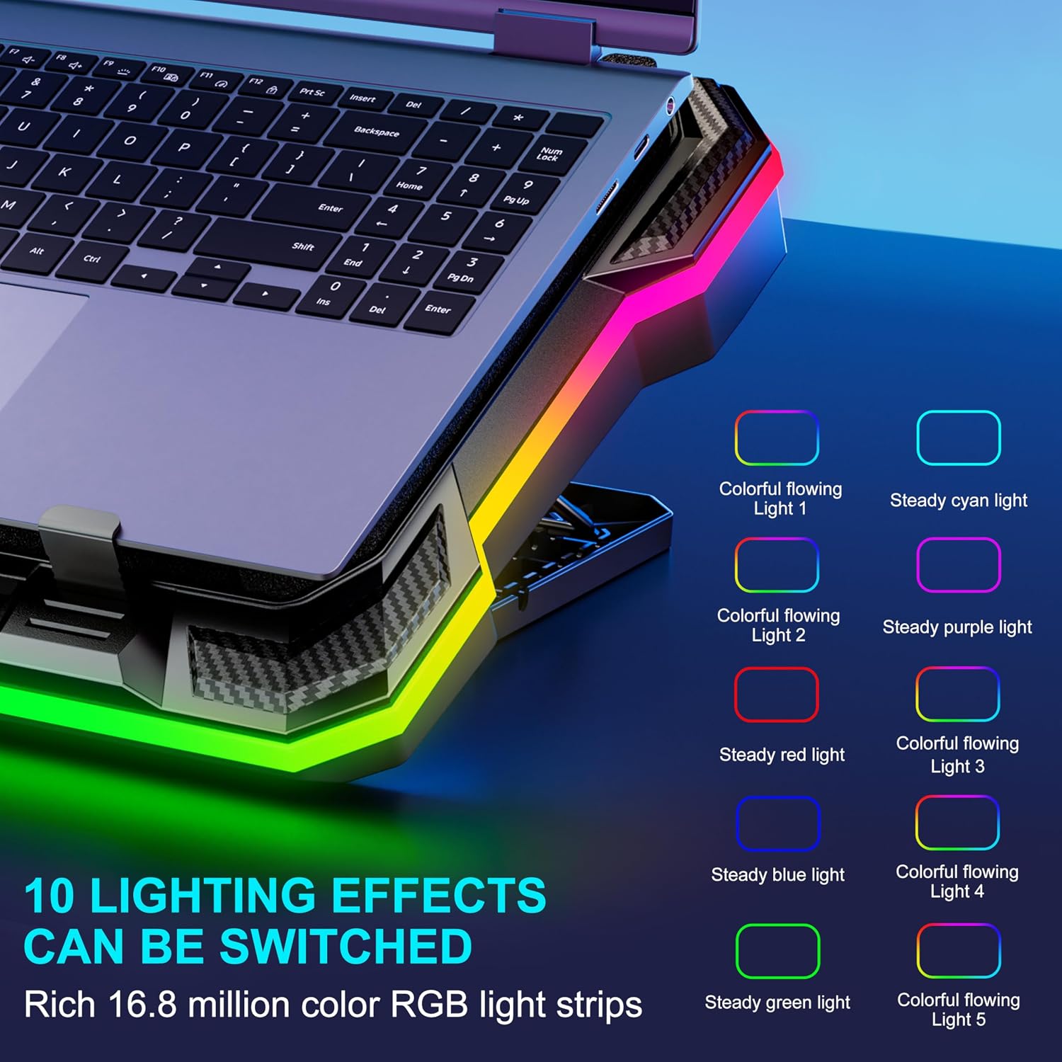 Thumbnail 2 de MOOJAY Laptop Cooling Pad with Powerful Turbo Fan and RGB Lighting (14–19 Inch) – 8 Adjustable Heights