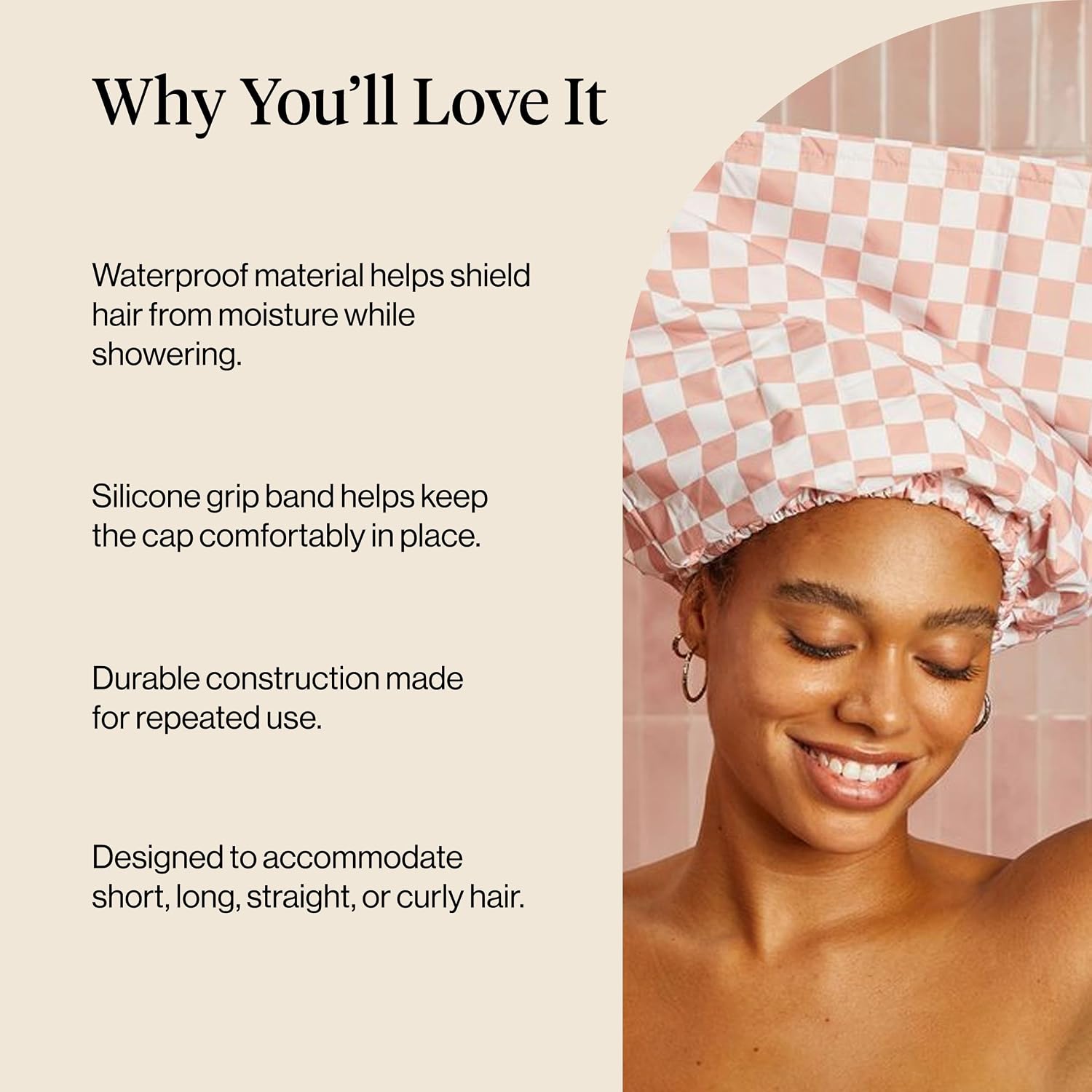 Thumbnail 6 de Kitsch 61418 Satin-Lined Flexi Shower Cap, Terracotta Checker