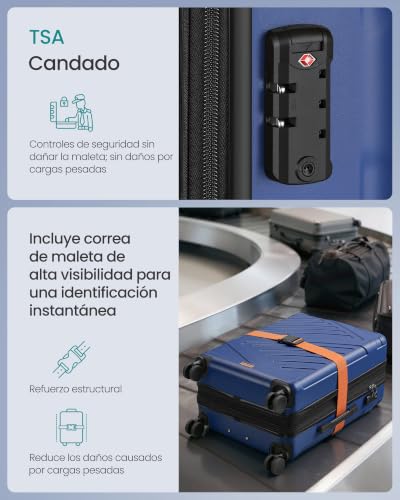 Detalle de SONGMICS Maleta de Viaje Talla L (65 x 45 x 25 cm) – ABS, ruedas 360°, cierre TSA y compartimento impermeable