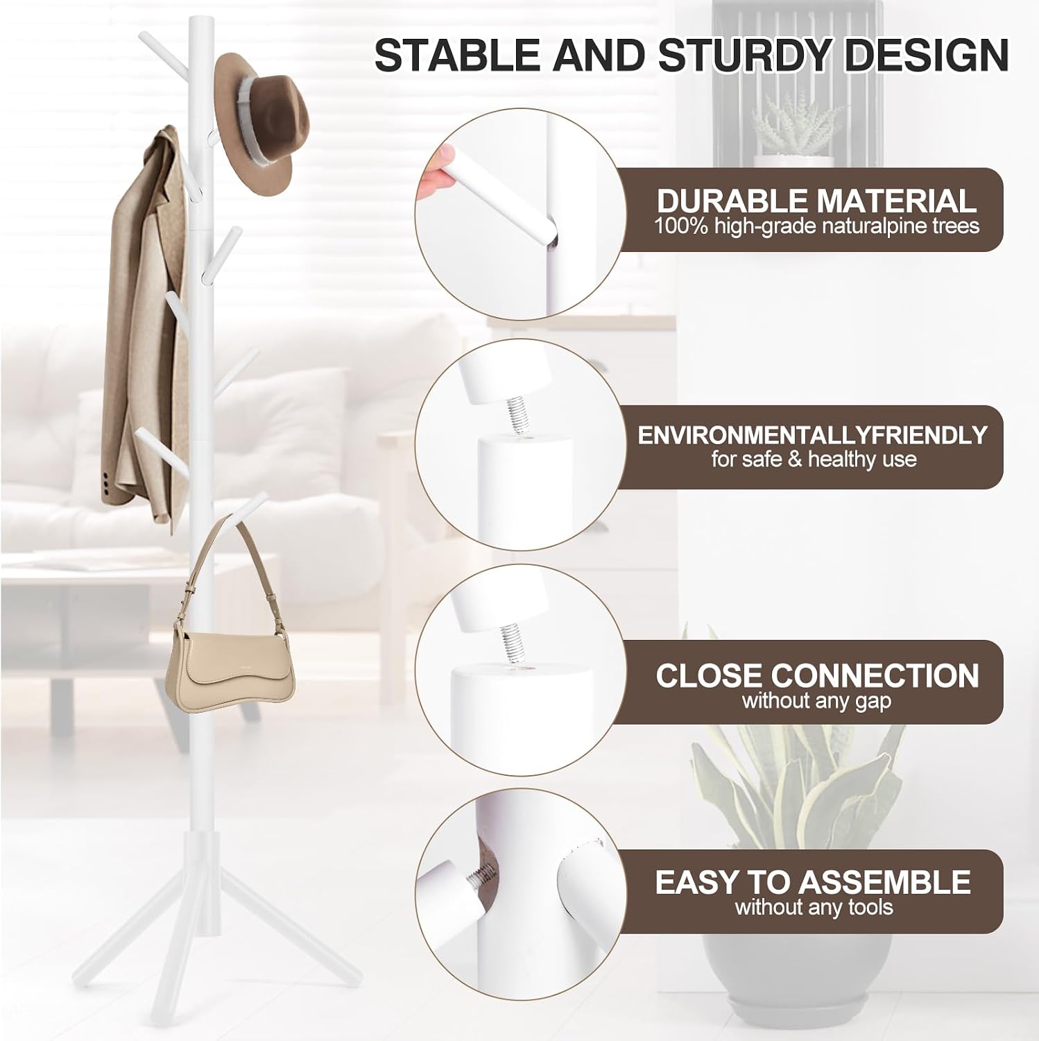 Thumbnail 4 de WANGMUXIA Coat Rack with 8 Hooks, 3 Sizes