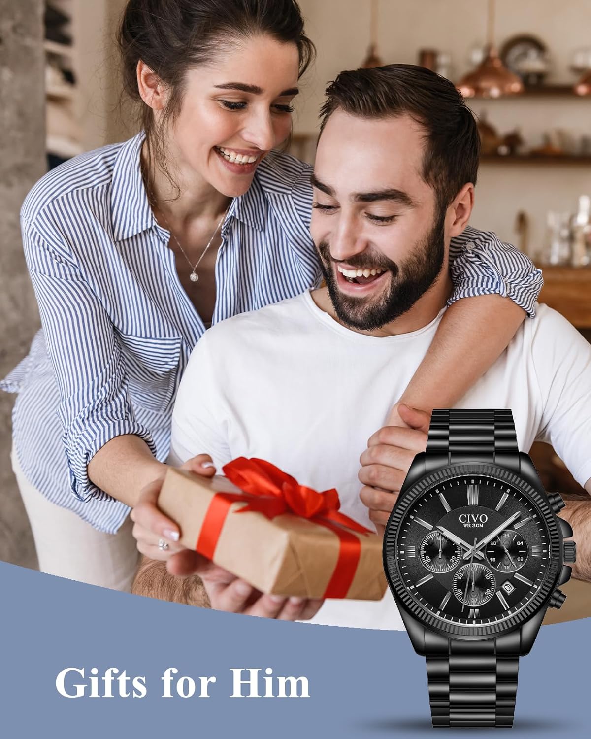 Thumbnail 1 de CIVO Herren-Chronograph Edelstahl Quarz mit Datum – wasserdichte 3-ATM-Armbanduhr (41 mm)