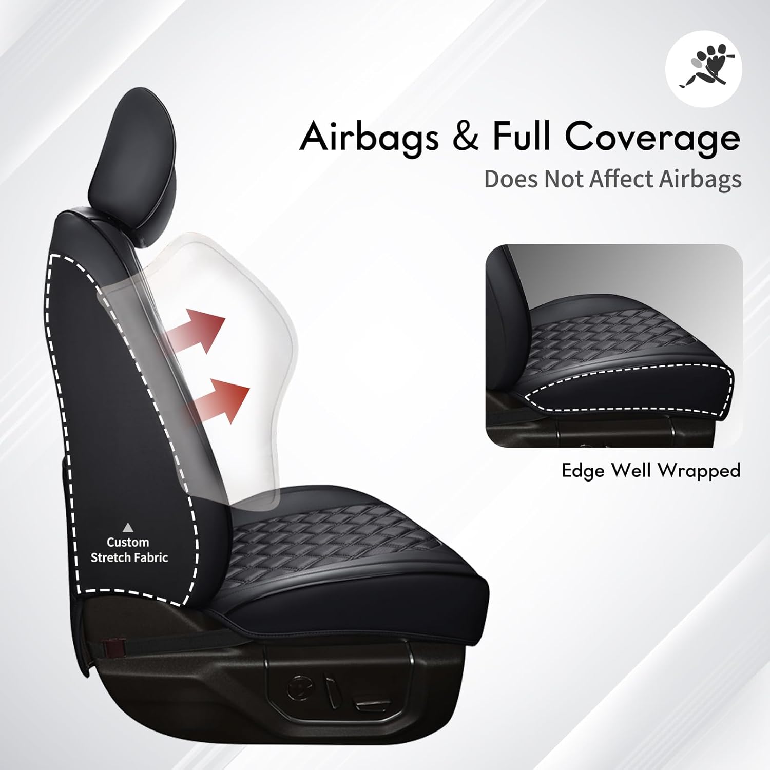 Detalle 2 de Huidasource Faux Leather Seat Covers for 2015-2025 Ford F-150 SuperCrew & 2017-2025 F-250/F-350 Crew Cab (Full Set, Black)