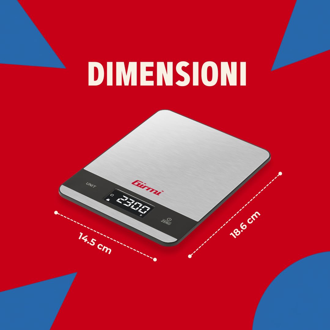 Detalle de Girmi PS05 Bilancia da Cucina Digitale – 5 kg, Piatto Inox, Tara