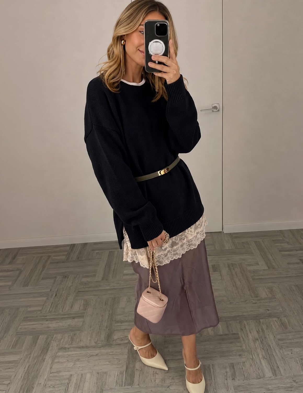 Thumbnail 6 de ZESICA Oversized Women's Sweater, Crewneck with Contrast Trim and Batwing Sleeves
