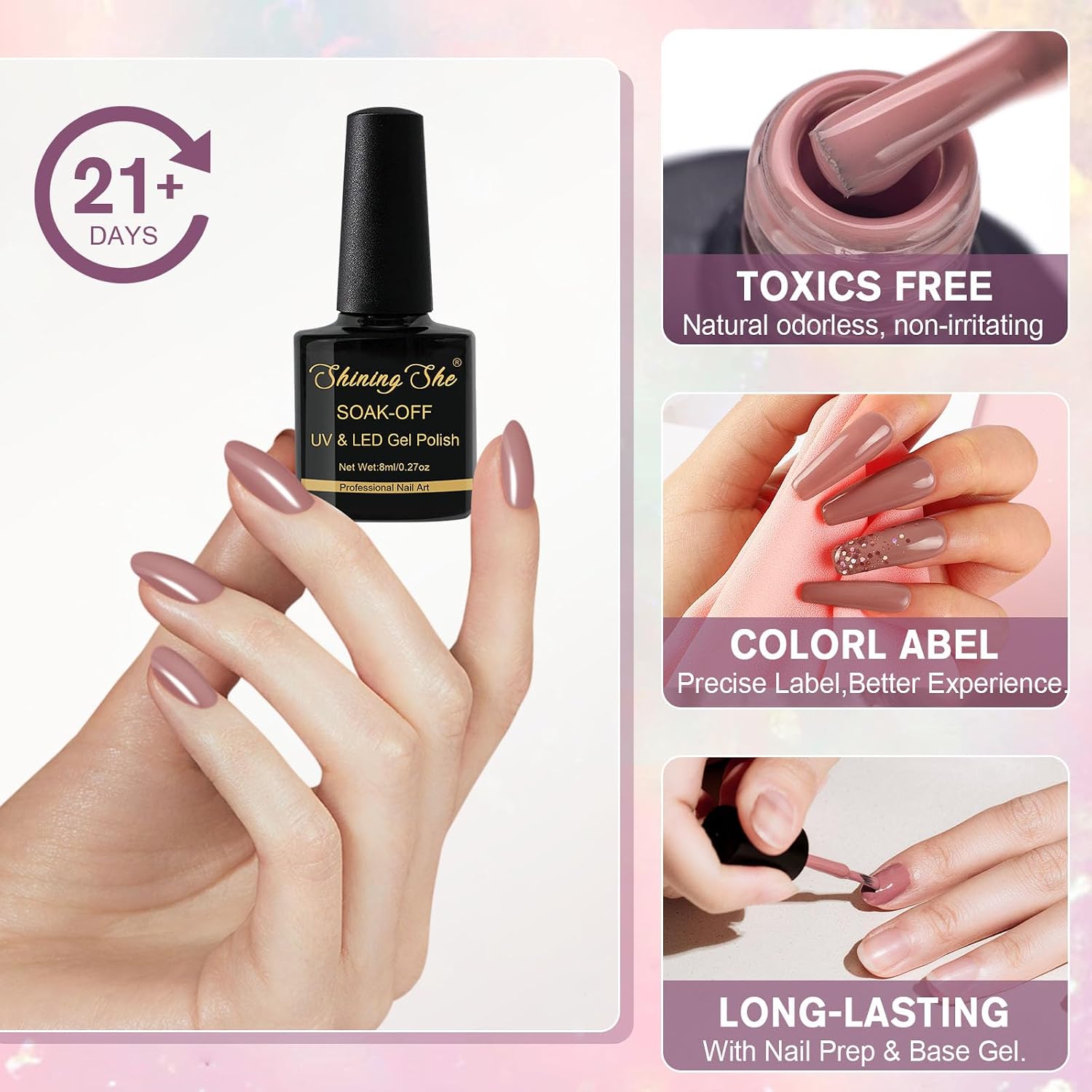 Detalle de Shining She UV Nagellack Set – 10 Farben Gel-Nagellack, 8 ml pro Flasche