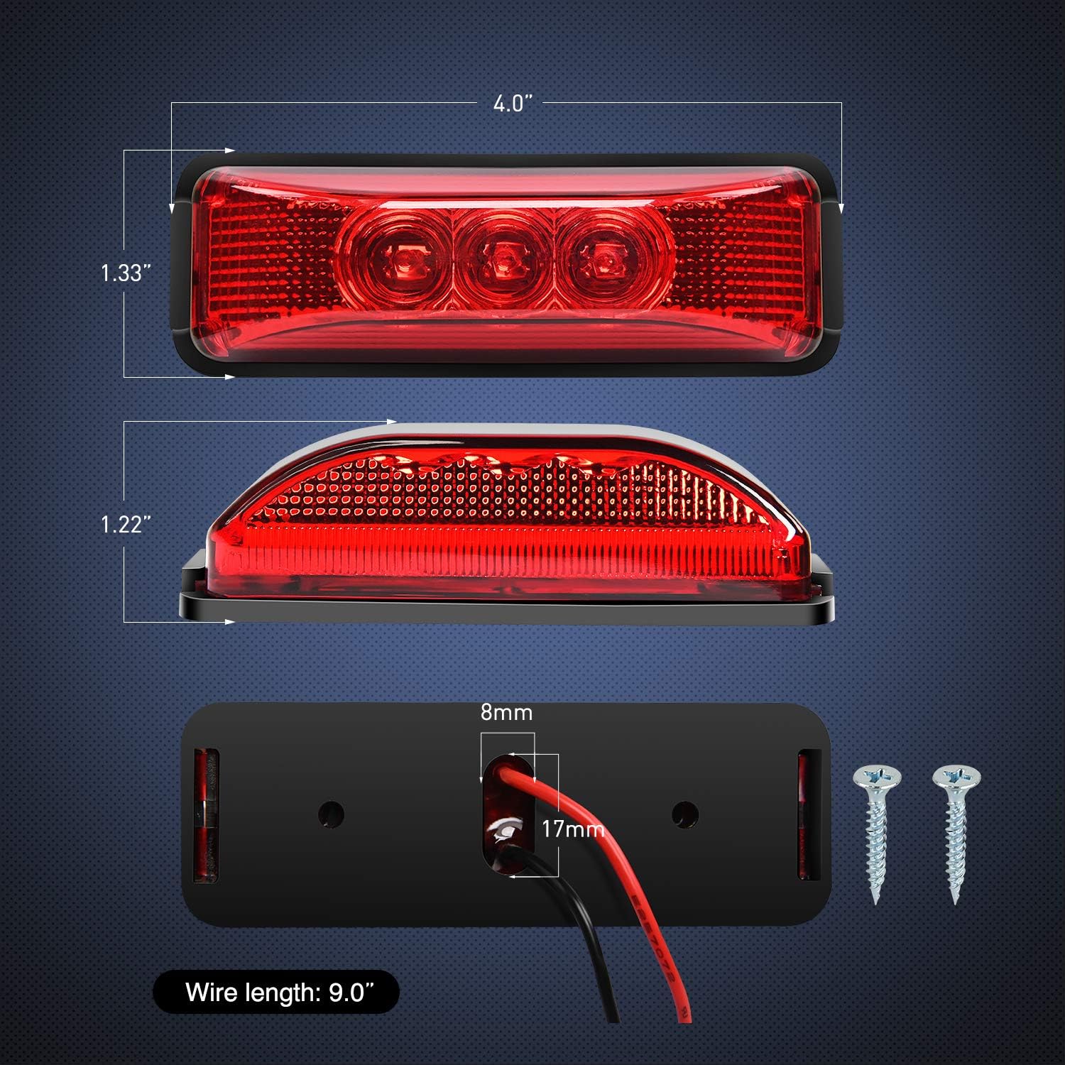 Thumbnail 1 de Nilight TL-32 3 LED Trailer Red Marker Lights 🚚