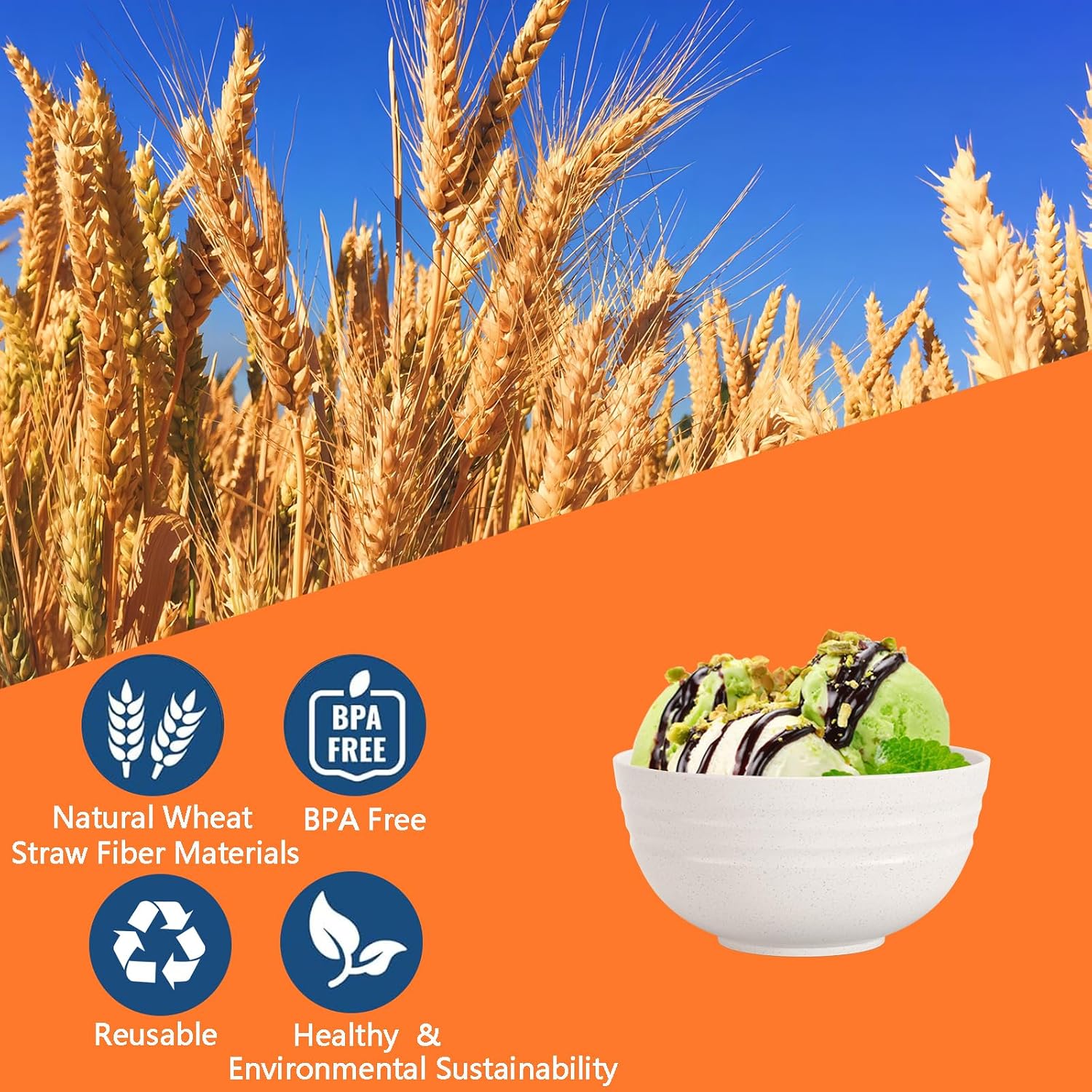 Detalle de Homestockplus 25 oz Wheat Straw Bowls, Set of 6, Microwave and Dishwasher Safe