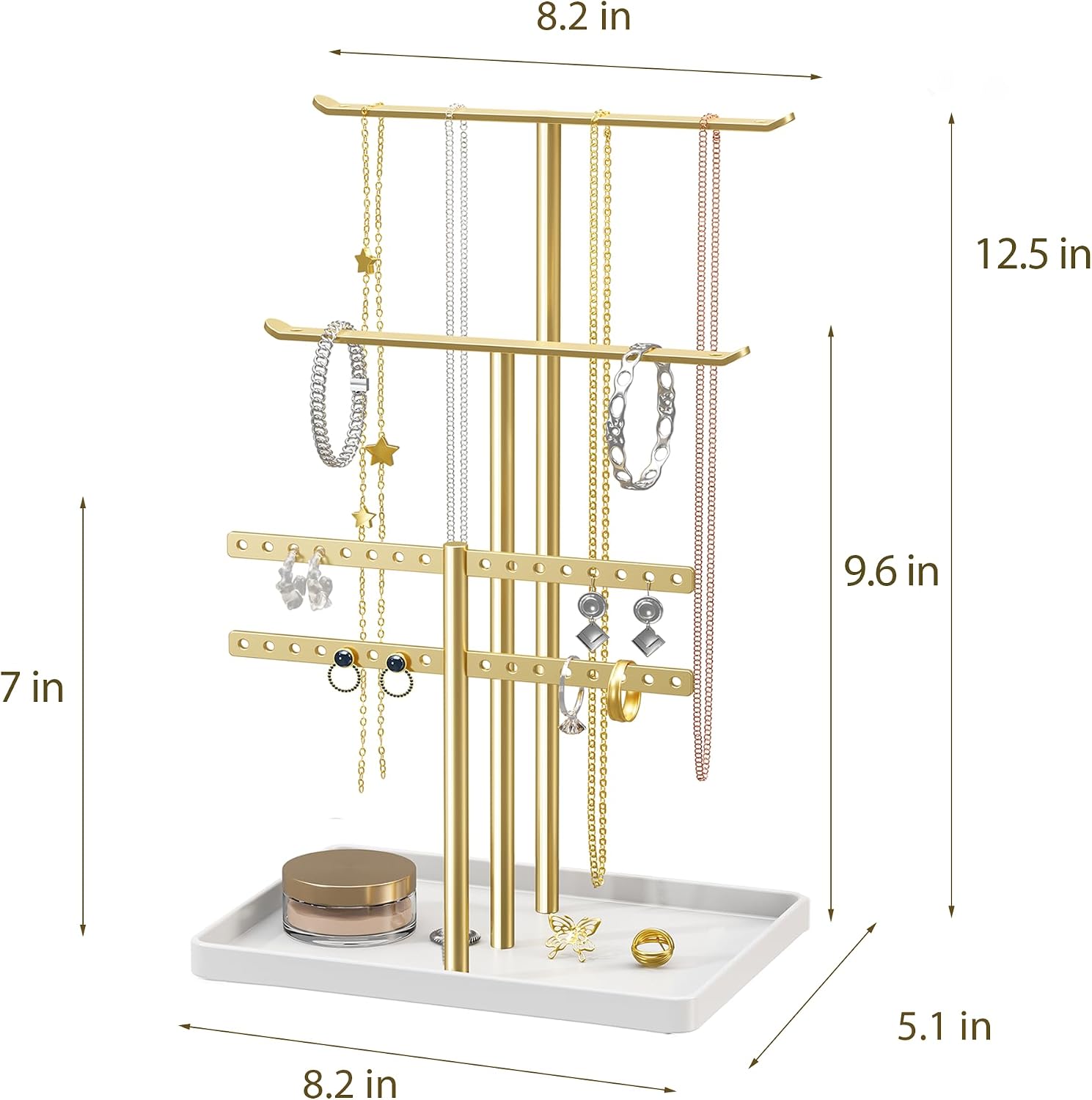 Thumbnail 3 de Schmuck Organizer 32cm Groß — 4 Ebenen, stabiler Schmuckaufbewahrungsschrank von pickpiff (Gold/Weiß)