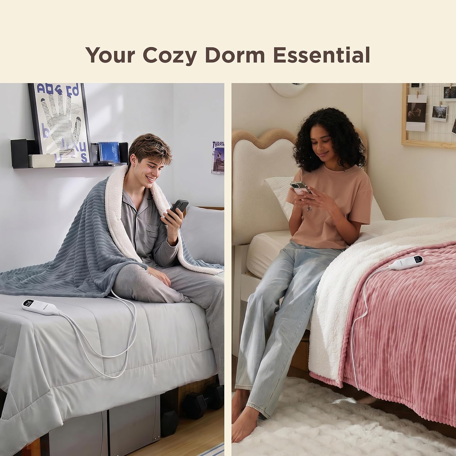 Detalle de Bedsure GentleSoft Heated Blanket Throw, 50 x 60-Inch Gray, 6 Heat Levels