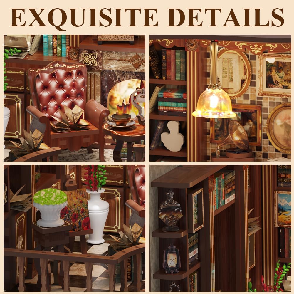 Thumbnail 4 de Aolso Kit Book Nook – Maison miniature DIY, 248 pièces en bois et puzzle 3D