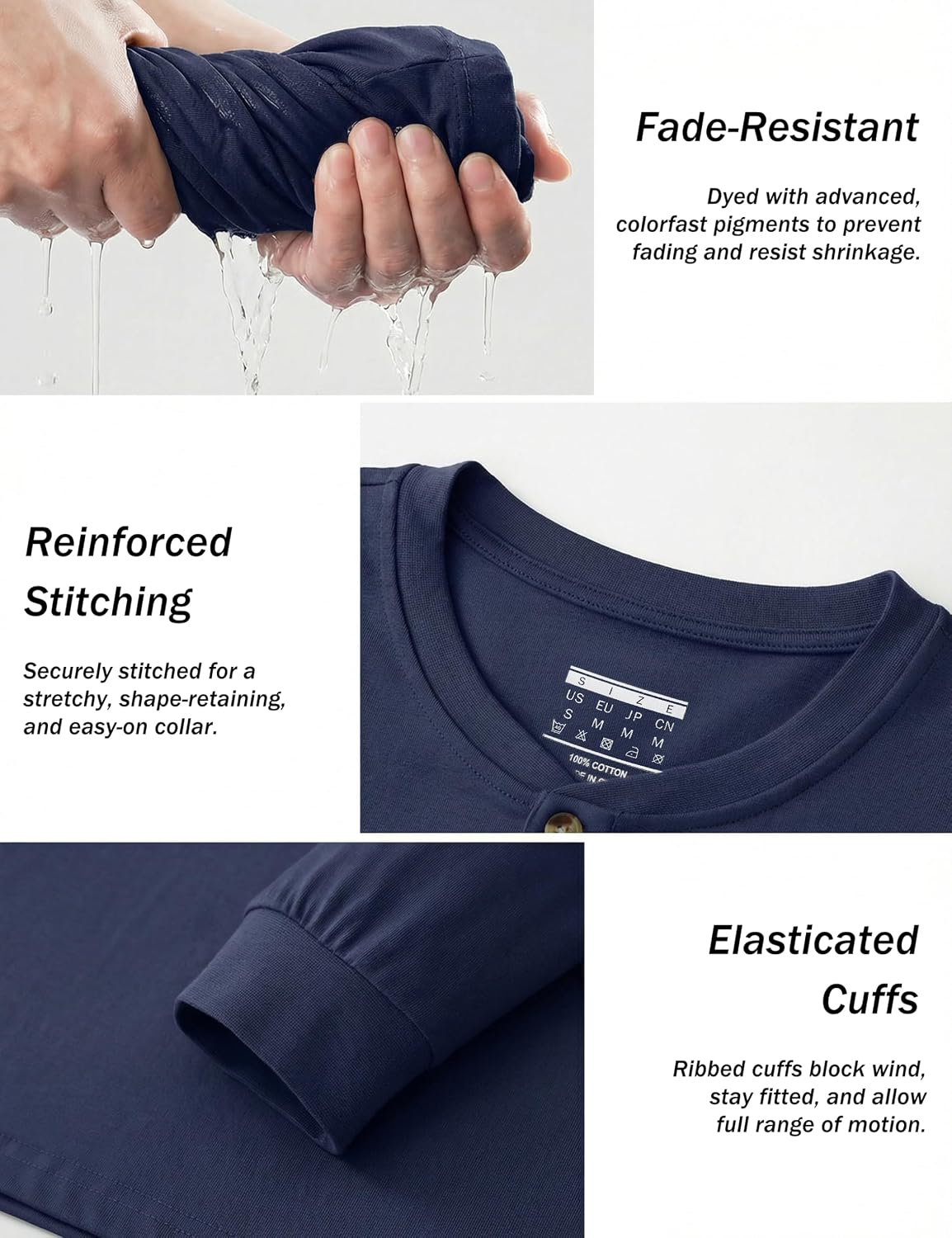 Thumbnail 5 de TACVASEN Men's Long Sleeve Henley T Shirt — Pure Cotton, Classic 3-Button Collar