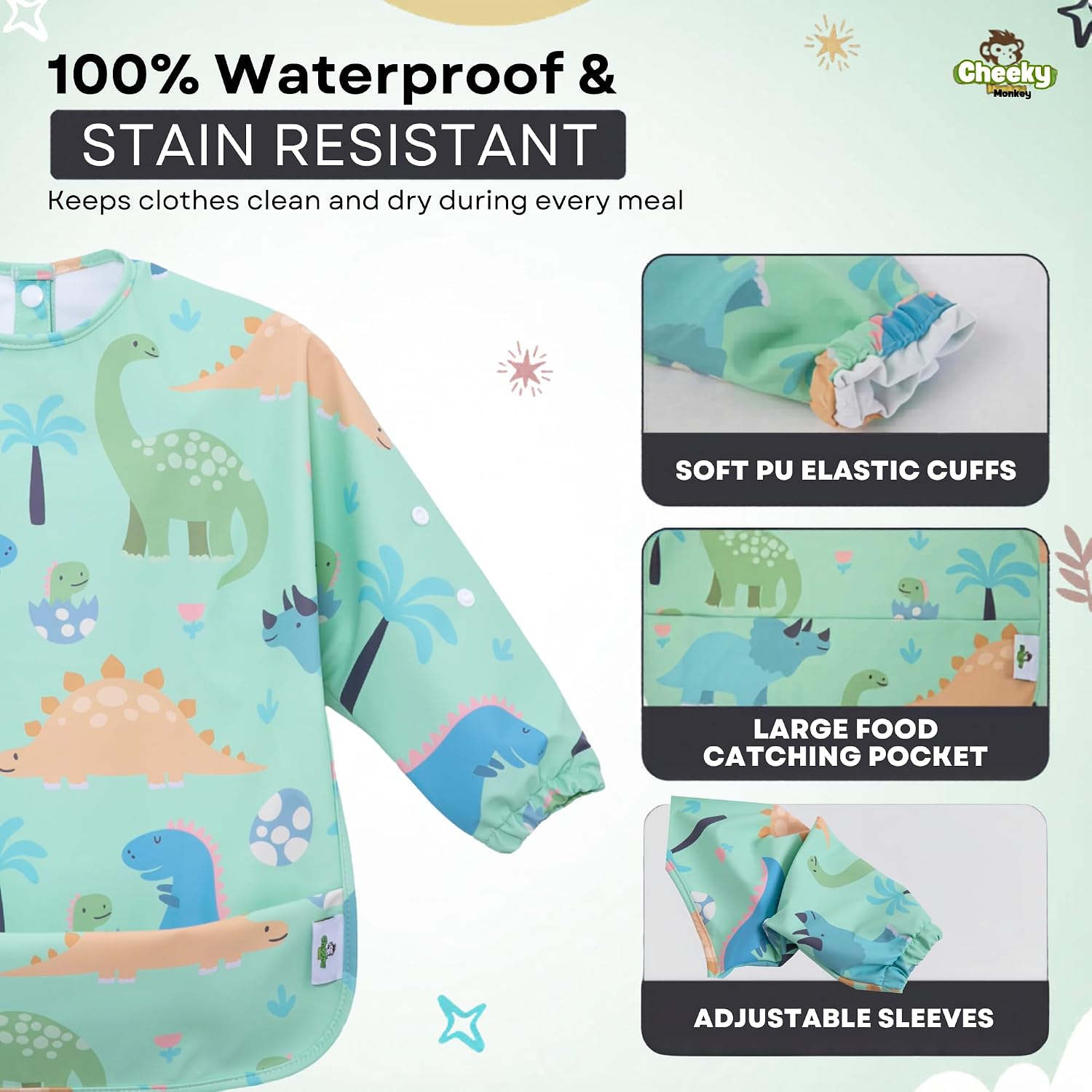 Thumbnail 2 de Cheeky Monkey Waterproof Long Sleeve Bibs with Sleeves (6–24 Months) for Weaning