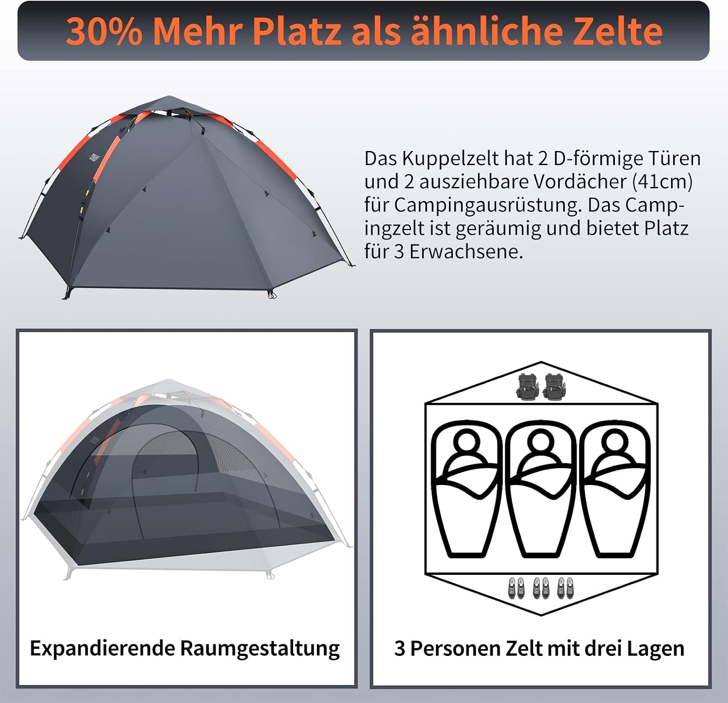 Detalle de Cflity Camping Zelt 3 Personen, 4 Jahreszeiten