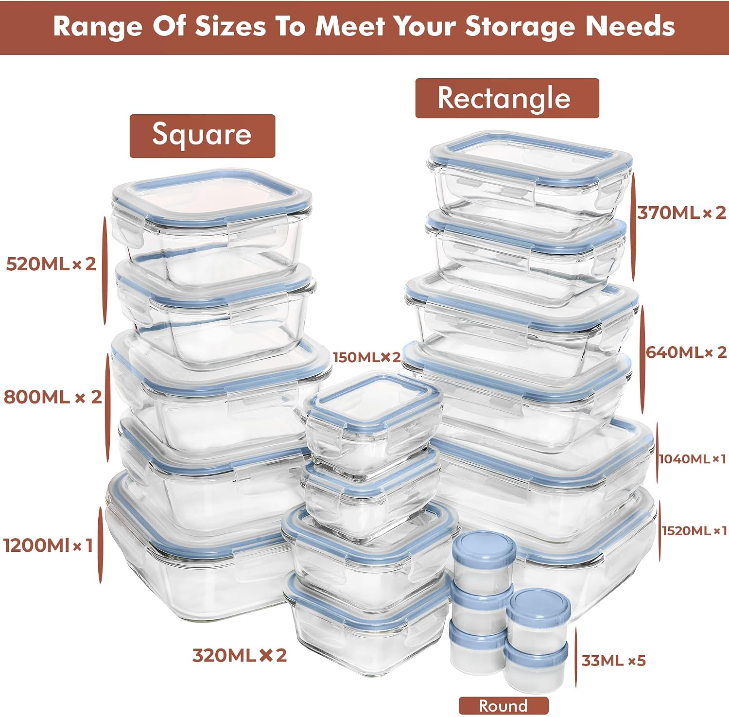 Detalle de Razab 35 Pc Glass Food Storage Set with Lids for Meal Prep