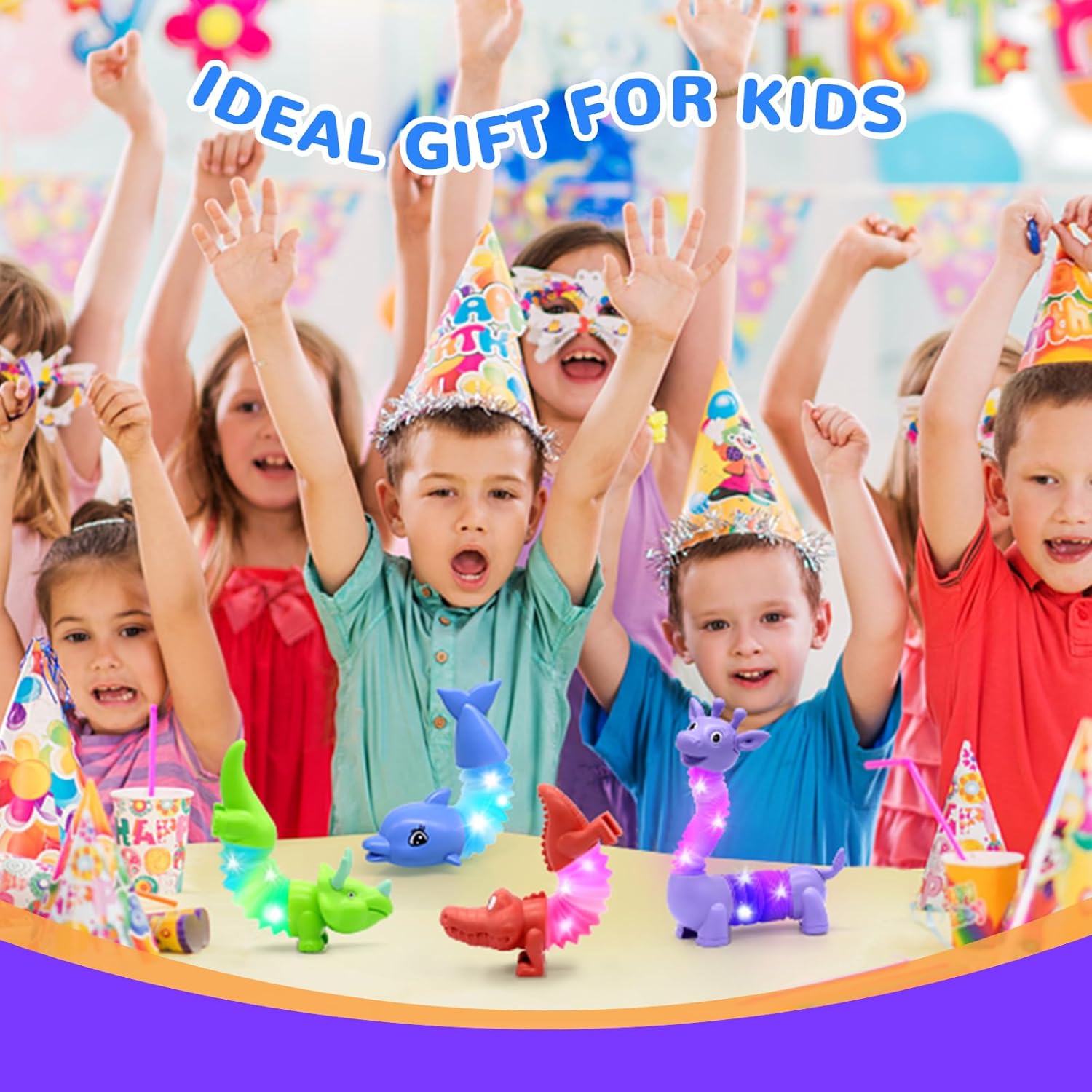 Thumbnail 6 de DELEE Pop Tubes Animal Toy (4-pack) with LED lights – stress relief stretch tube animals