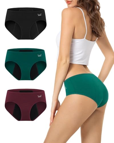 Detalle de TANSTC Period Pants Heavy Flow 60ML – Pack of 3 (S) in Black, Wine Red & Dark Green
