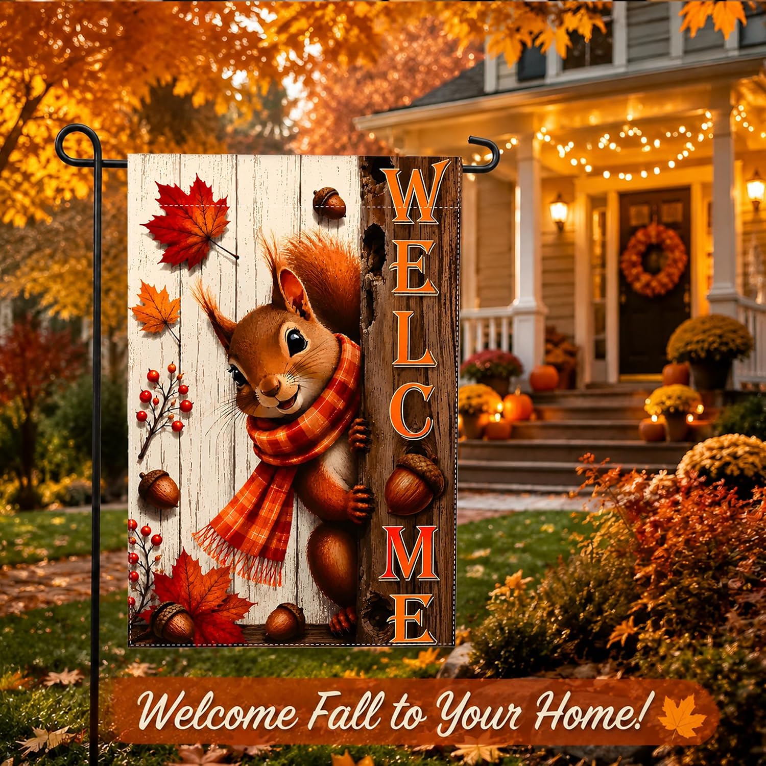 Detalle 1 de OHOME Fall Squirrel Welcome Garden Flag, Double-Sided 12 x 18-Inch Polyester