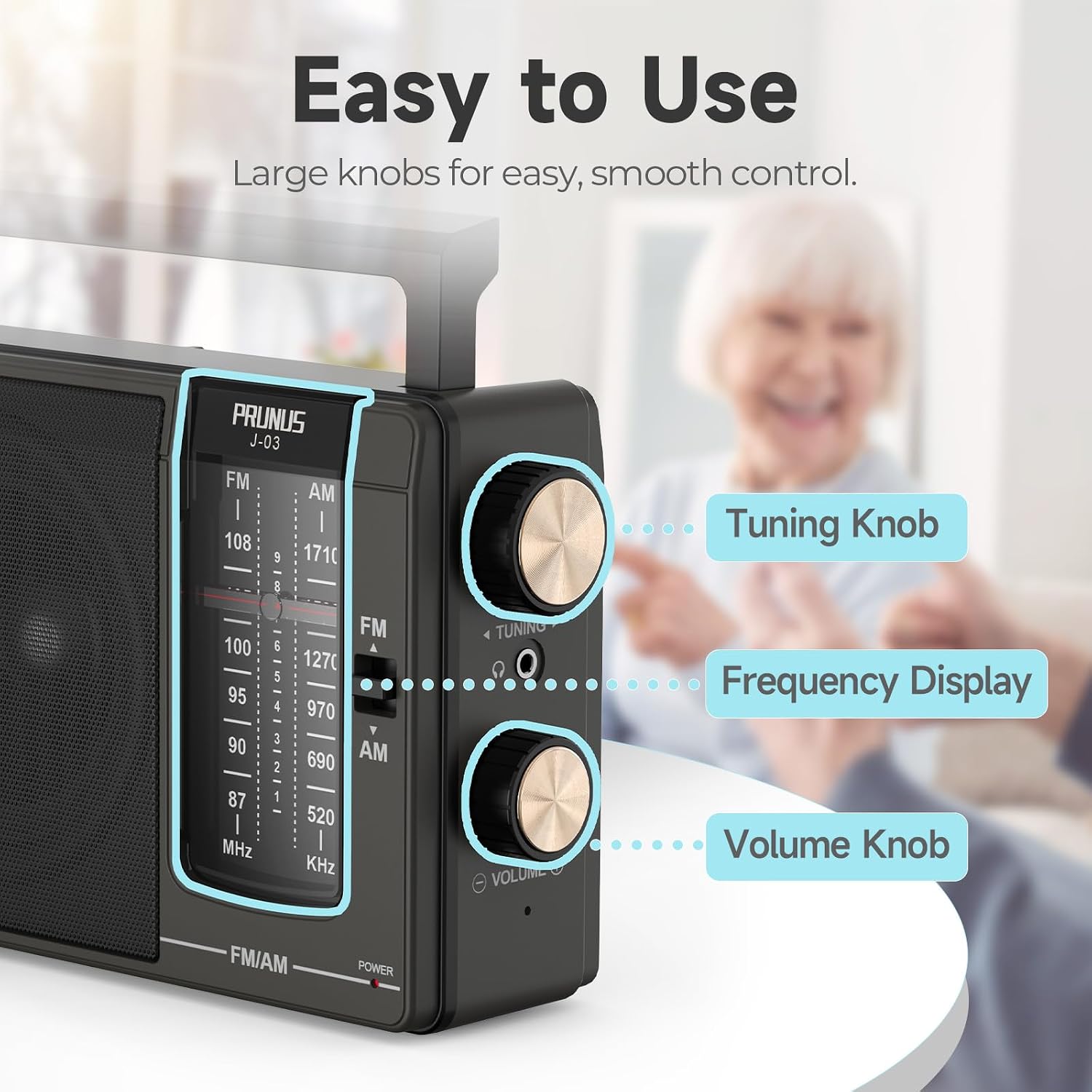 Detalle de PRUNUS J-03 Portable AM/FM Radio with Telescopic Antenna and AC or Battery Power