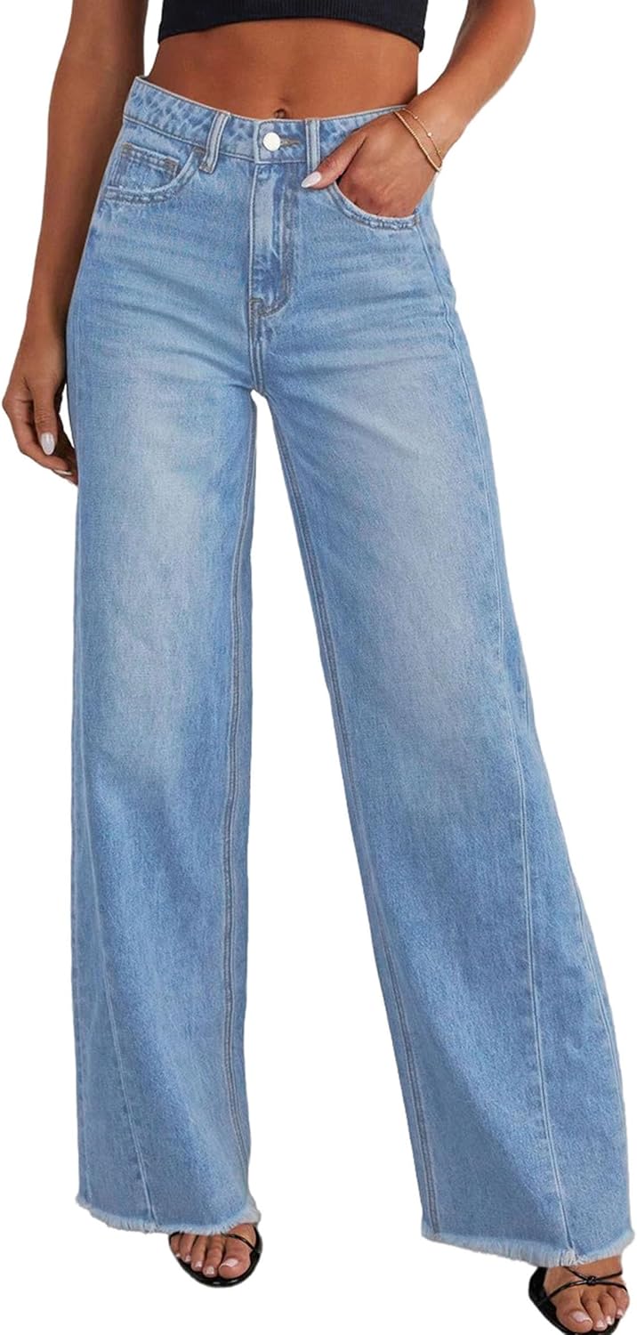Thumbnail 6 de PRETTYGARDEN Wide Leg Jeans for Women – High Waisted Stretchy Baggy Raw Hem Denim Palazzo Pants (2026)