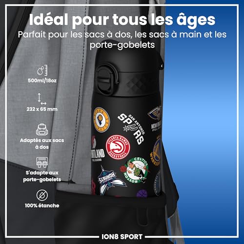 Detalle de Ion8 NBA Gourde 500 ml – Équipes Multiples, Anti-Fuite, Facile à Ouvrir