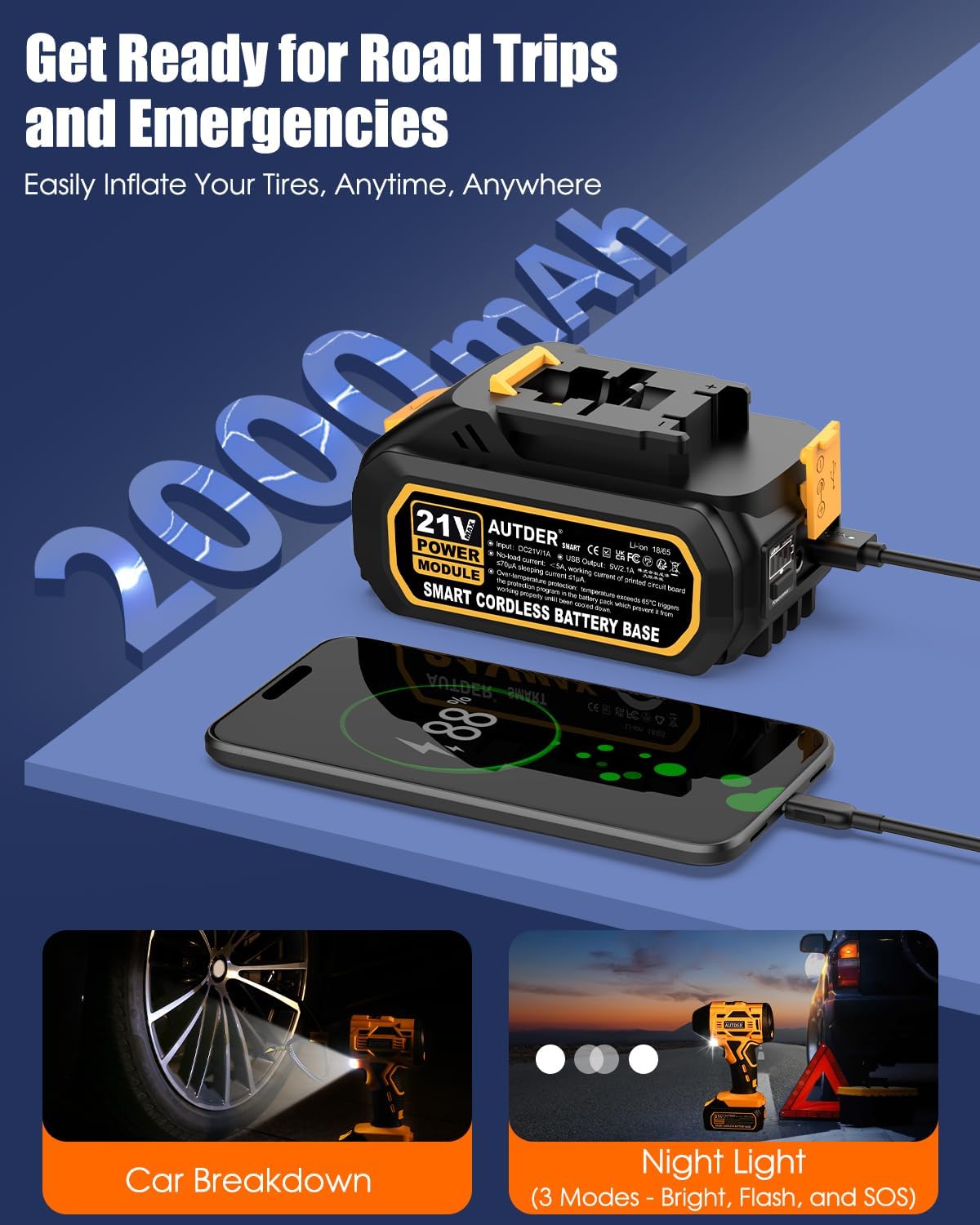 Thumbnail 4 de AUTDER Cordless Tyre Inflator 21V 180 PSI