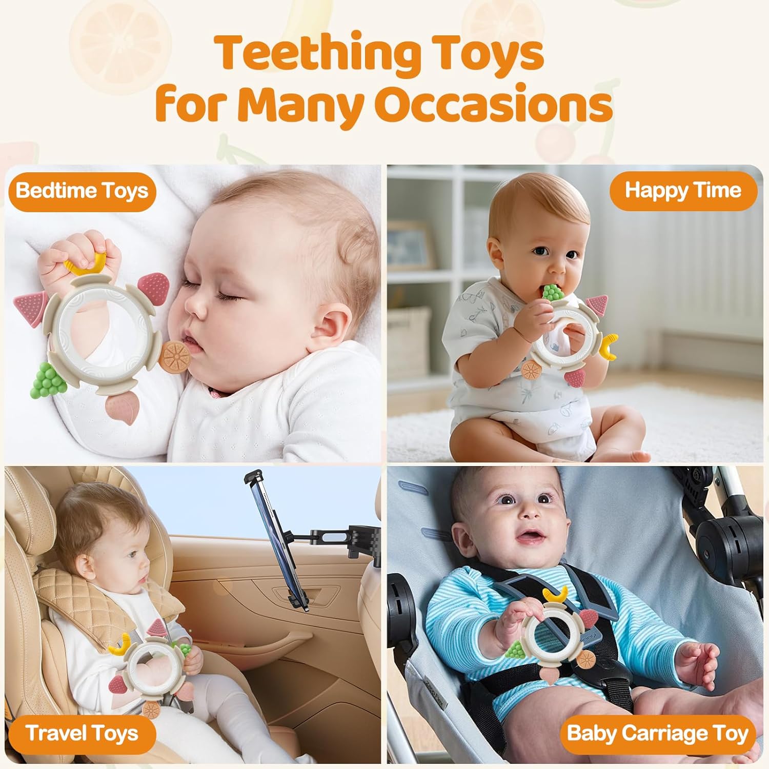 Thumbnail 6 de AiTuiTui Beißring Baby BPA-frei – sensorisches Silikon-Beißspielzeug in Obst-Form, ab 0 Monaten