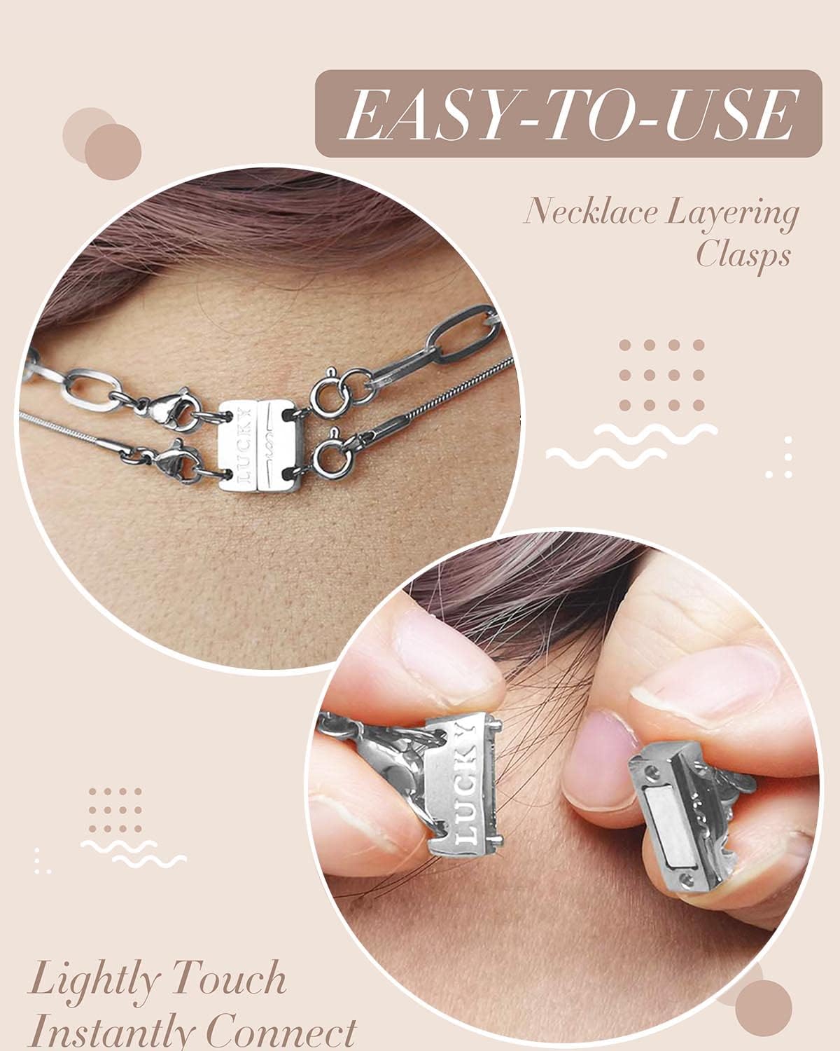 Detalle 2 de OHINGLT 01 Lucky Magnetic Necklace Layering Clasp, Double-Silver Stainless Steel