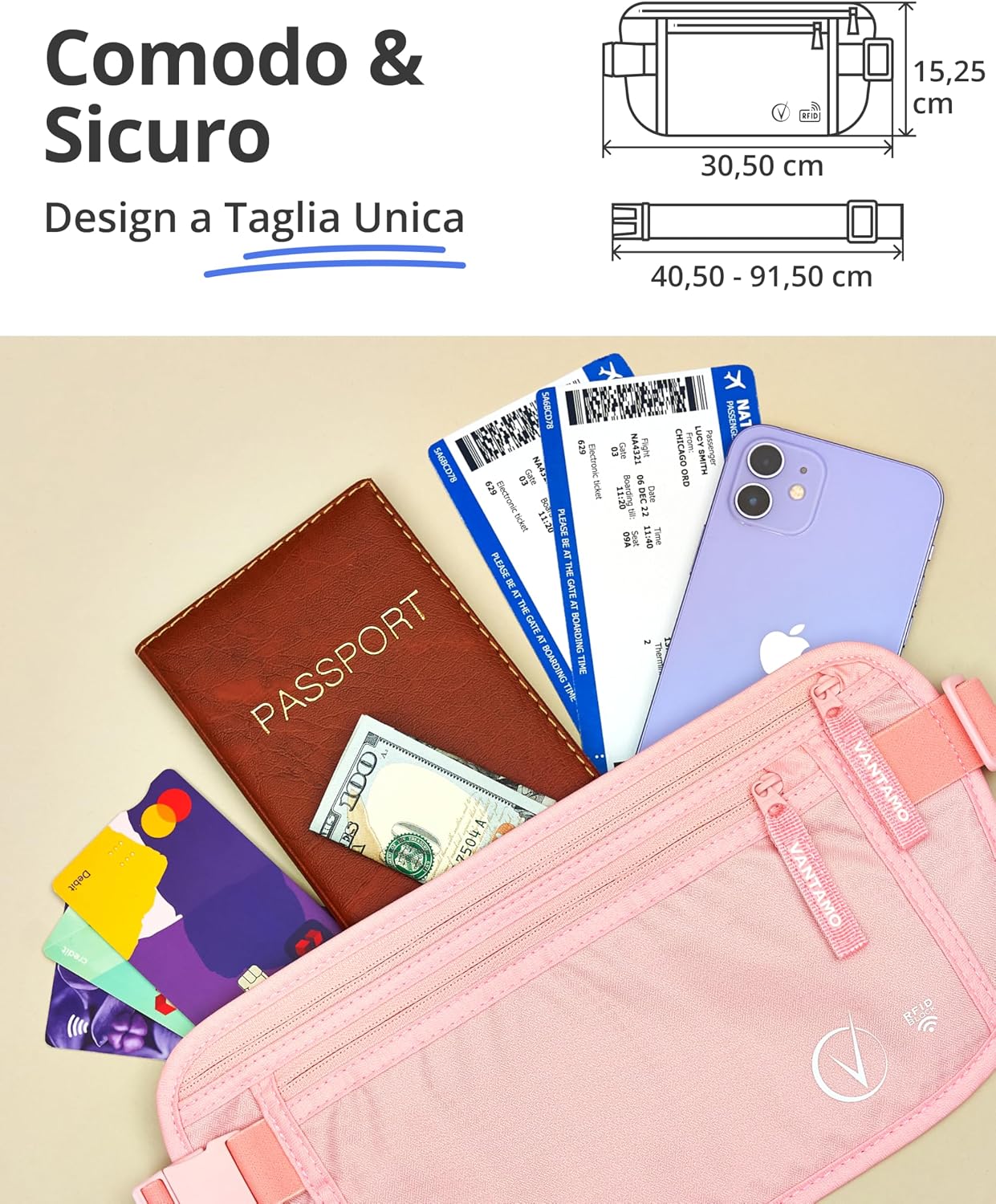 Thumbnail 3 de Vantamo Marsupio Ultrapiatto Uomo & Donna con protezione RFID e cintura regolabile