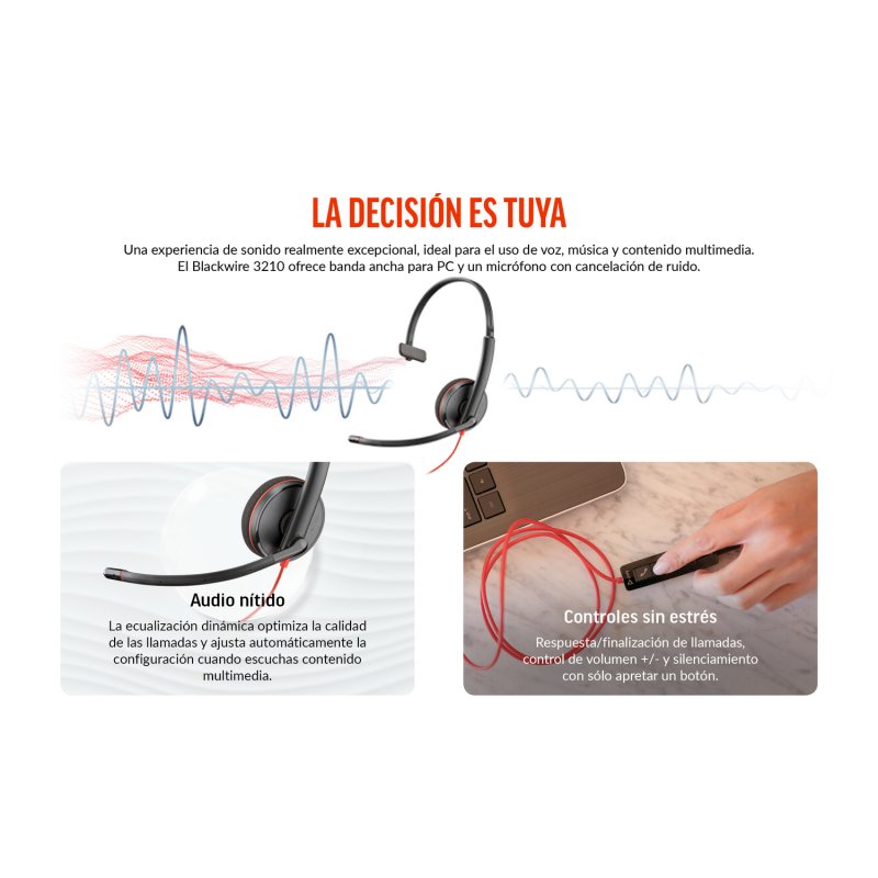 Thumbnail 1 de Poly Blackwire 3210 Auricular Monaural USB-C + adaptador