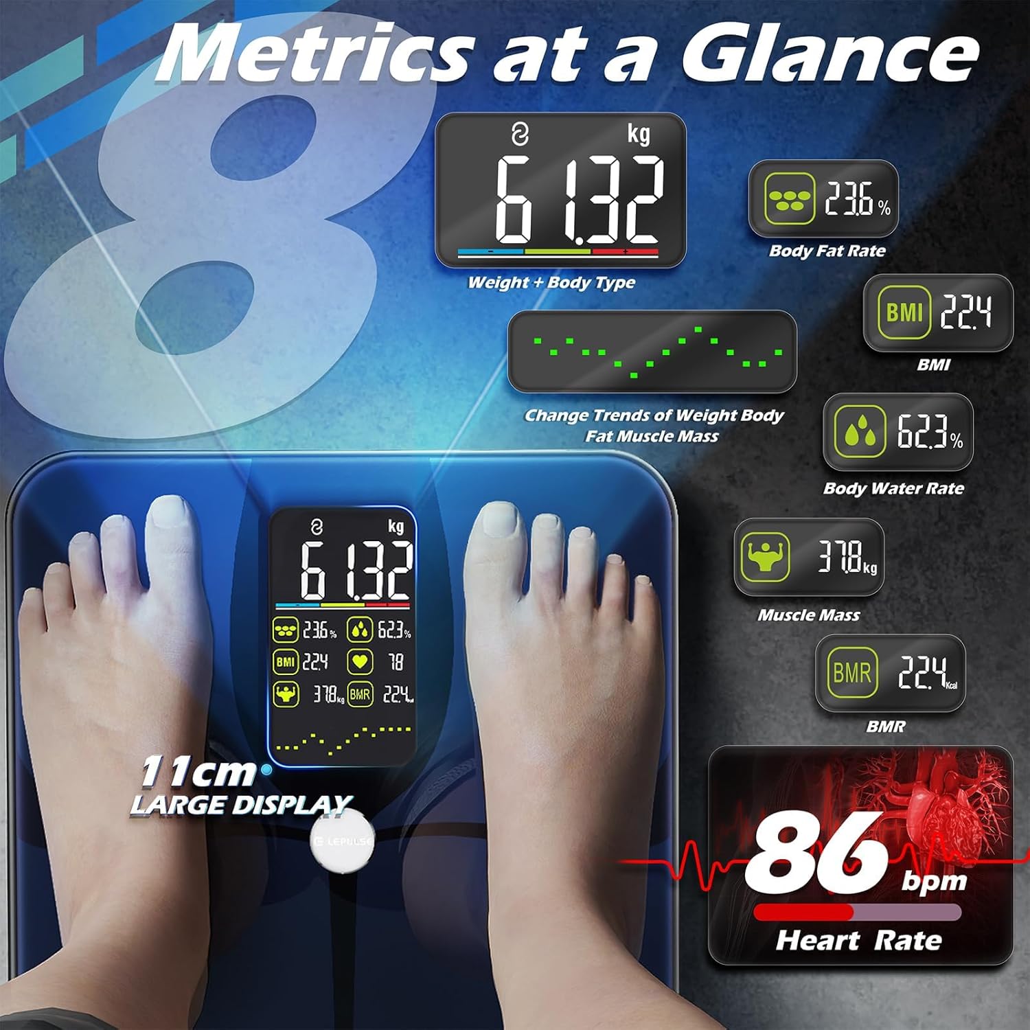 Thumbnail 1 de Lepulse Smart Scales for Body Weight and Body Fat with Large Display and 22-Point Body Composition