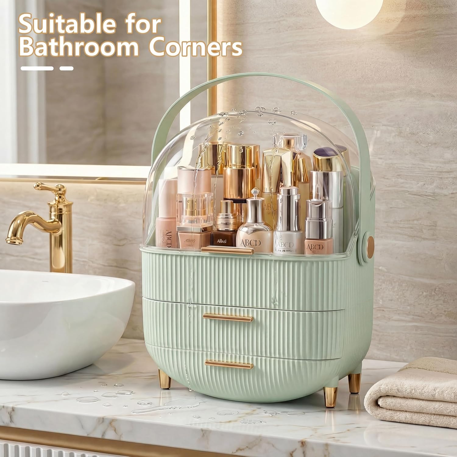 Detalle 2 de NestOrganix Makeup Organizer with Drawers, Transparent Dustproof Cover, Green