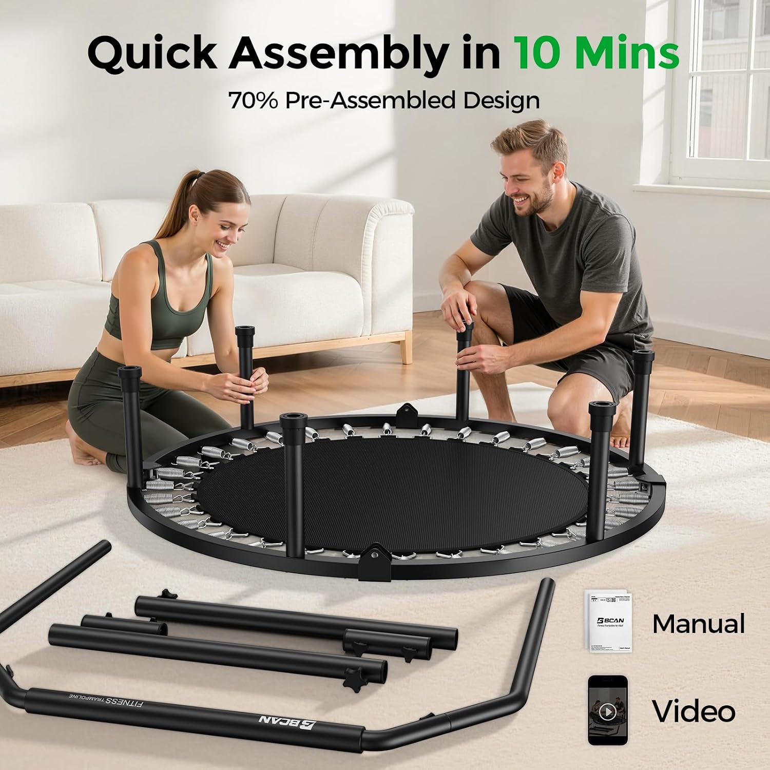 Thumbnail 6 de BCAN SP3 40-Inch Exercise Rebounder with Adjustable Handlebar, 330-lb Capacity