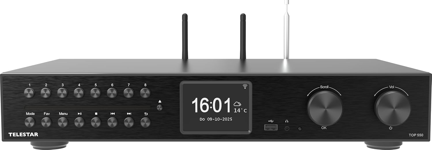 Detalle de TELESTAR Top 550: Système HiFi tout-en-un 43 cm avec amplificateur 2 x 30 W, CD et streaming