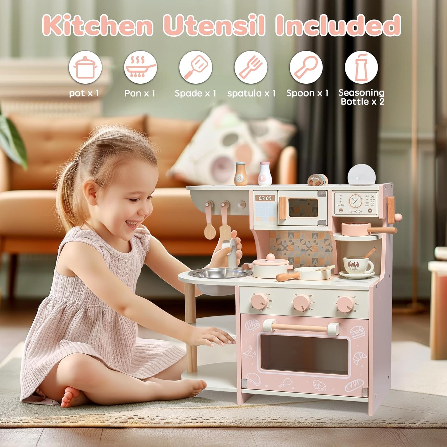Detalle 2 de Kleinkind-Spielküche Holzspielset für Kinder